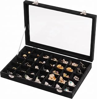 Frebeauty Große Schmuck Organizer Schale mit 35 Fächern und Glasdeckel
