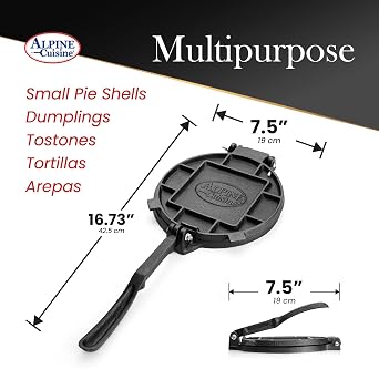 Alpine Cuisine Heavy Duty 7 Cast Iron Tortilla Press | Pataconera & Quesadilla Maker with Comfortable Handle for Corn & Flour Tortillas