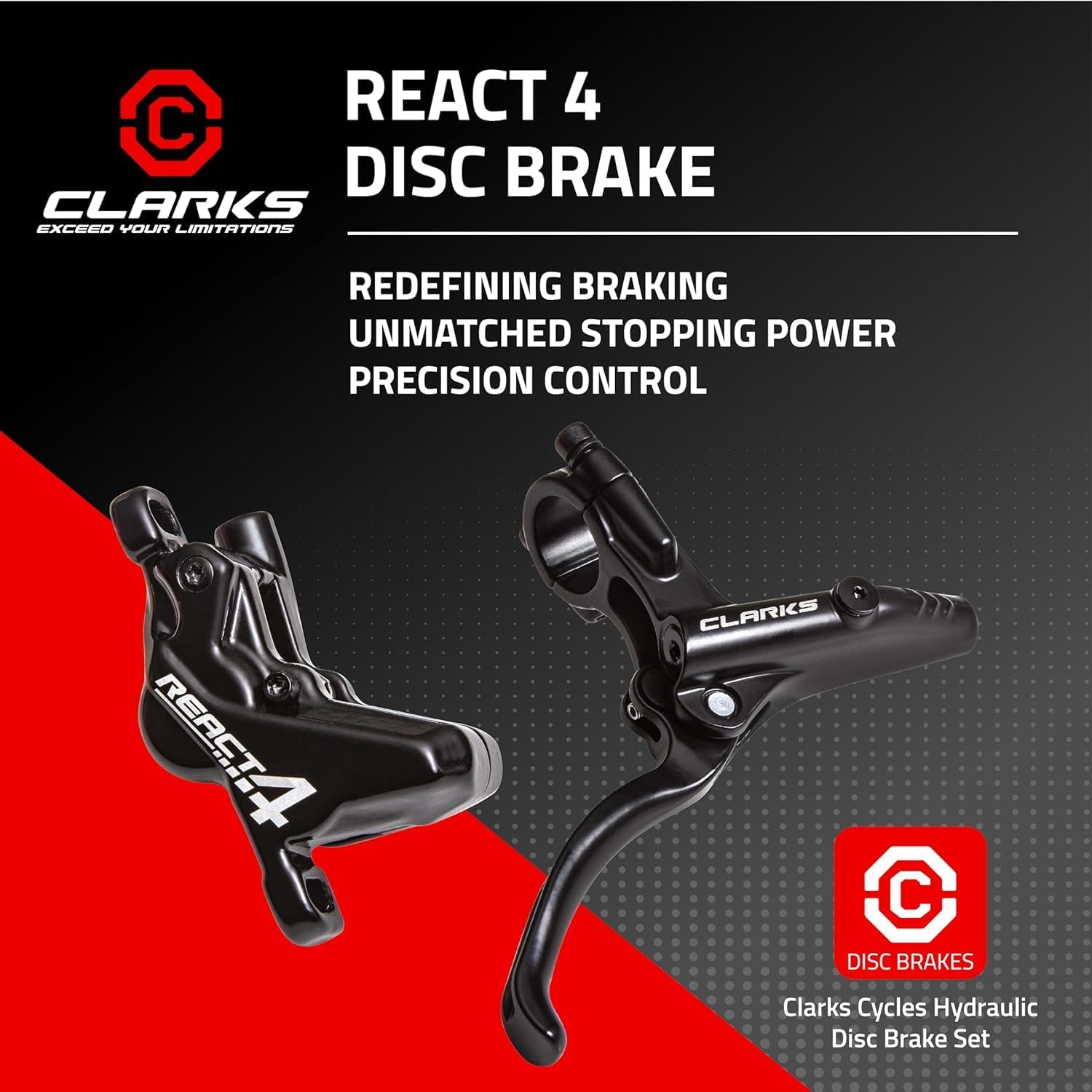 Clarks Cycle Systems React-4 Piston Front & Rear Hydraulic Disc Brake Set