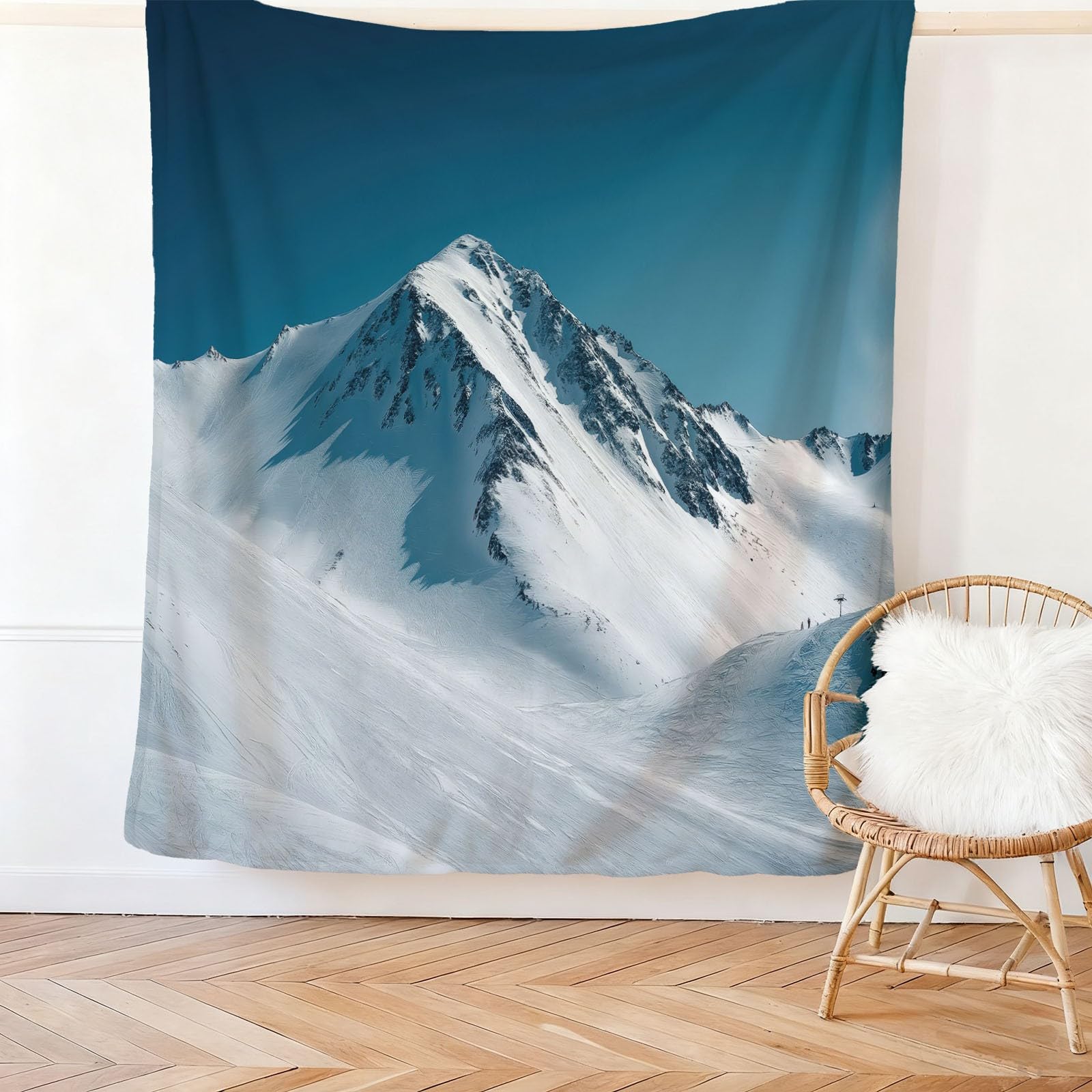 Générique Couverture Polaire Bleu, Neige Montagnes Ski Flanelle Couverture pour Canapé Lit Voyage Plaid Chaise, 220 x 240 cm Couvertures de Lit Doux et Chaud pour Toutes Les Saisons