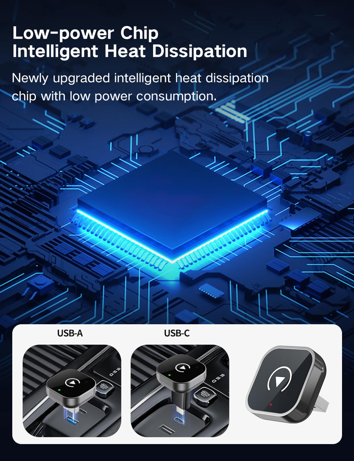 Adaptateur CarPlay sans fil pour iPhone CarPlay/Android Auto, mise à niveau rapide vers le sans fil, Plug & Play, Bluetooth 5.2 et WiFi 5GHz 4, sans latence, Mini & Stable, connexion