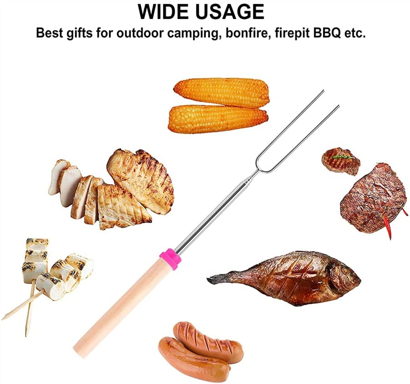 szt. 32-calowy widelec do grilla ze stali nierdzewnej kij do pieczenia prawoślazu teleskopowy szpikulec na Hot Dog BBQ piknikowy Camping (kolor: zestaw 8 i 2) (zestaw 8 i 2)