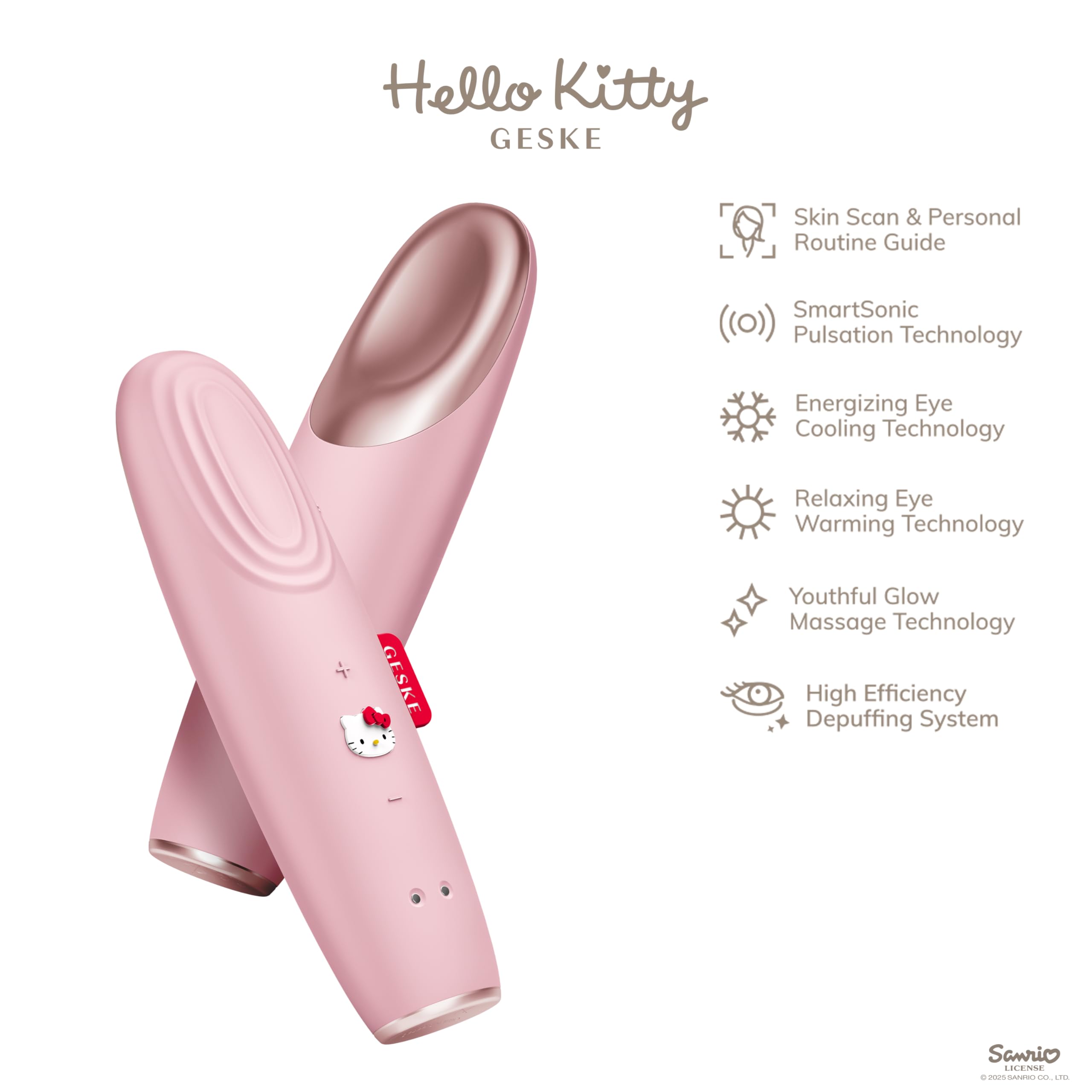 GESKE x Hello Kitty | SmartAppGuided™ Warm & Cool Eye Energizer | 6 in 1 | Augenmassagegerät | Massagegerät gegen Augenringe | Tränensäcke und Schlupflider entfernen | Elektrische Augenmassage