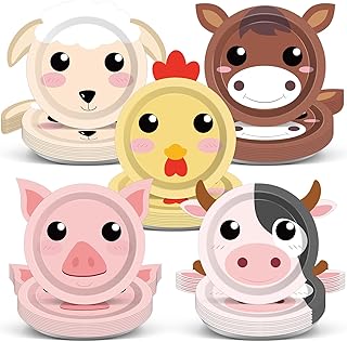 50 Count Farm Animals Party Paper Plates Farm Theme Shaped Disposable Plates Farmhouse Birthday Tableware Animal Cake Supplies for Birthday Baby Shower Farmhouse Fun Barnyard Animals Party Favors