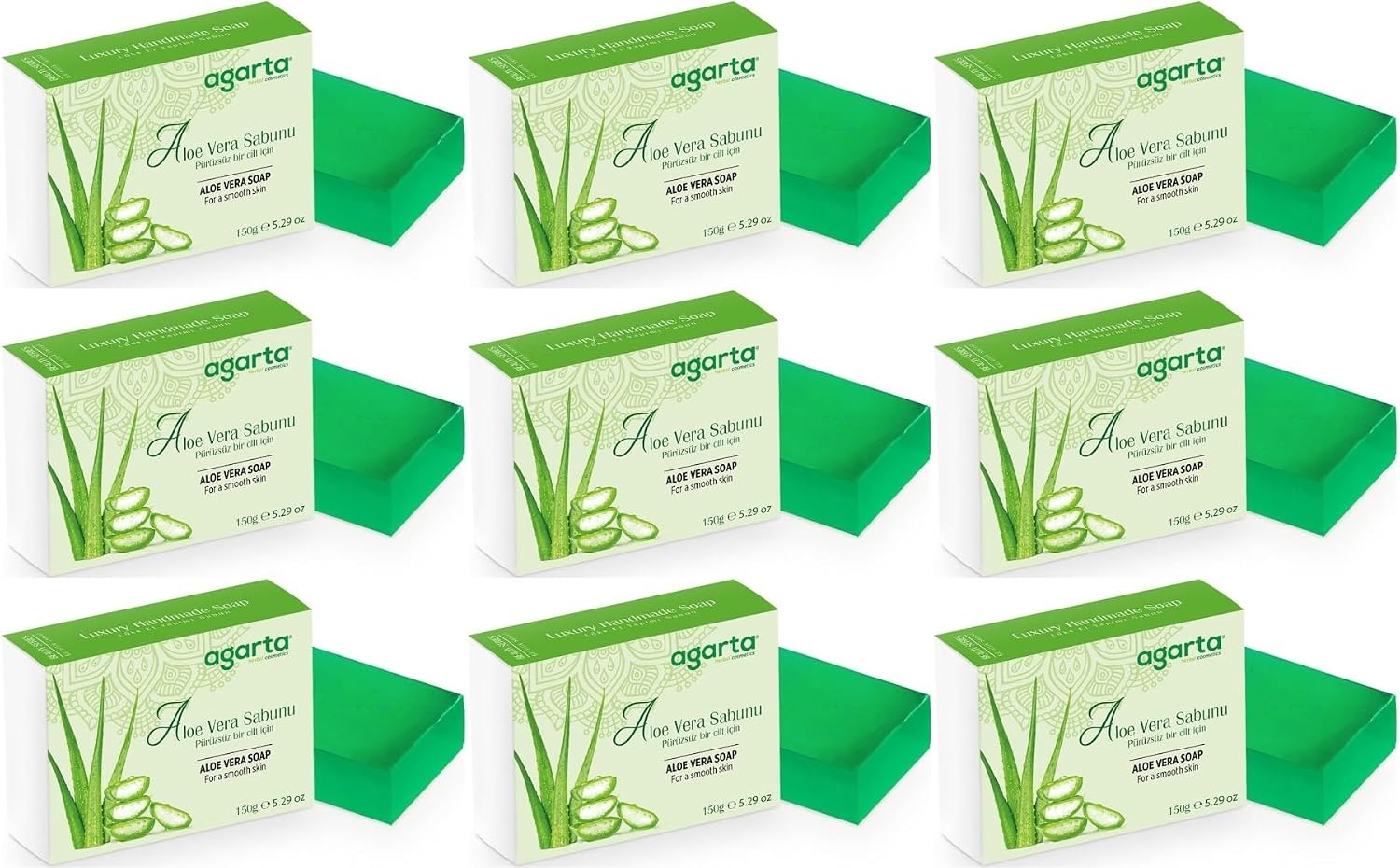 Agarta El Yapımı Doğal Sabun, Aloe Vera, 150 gr, 9'lu Set