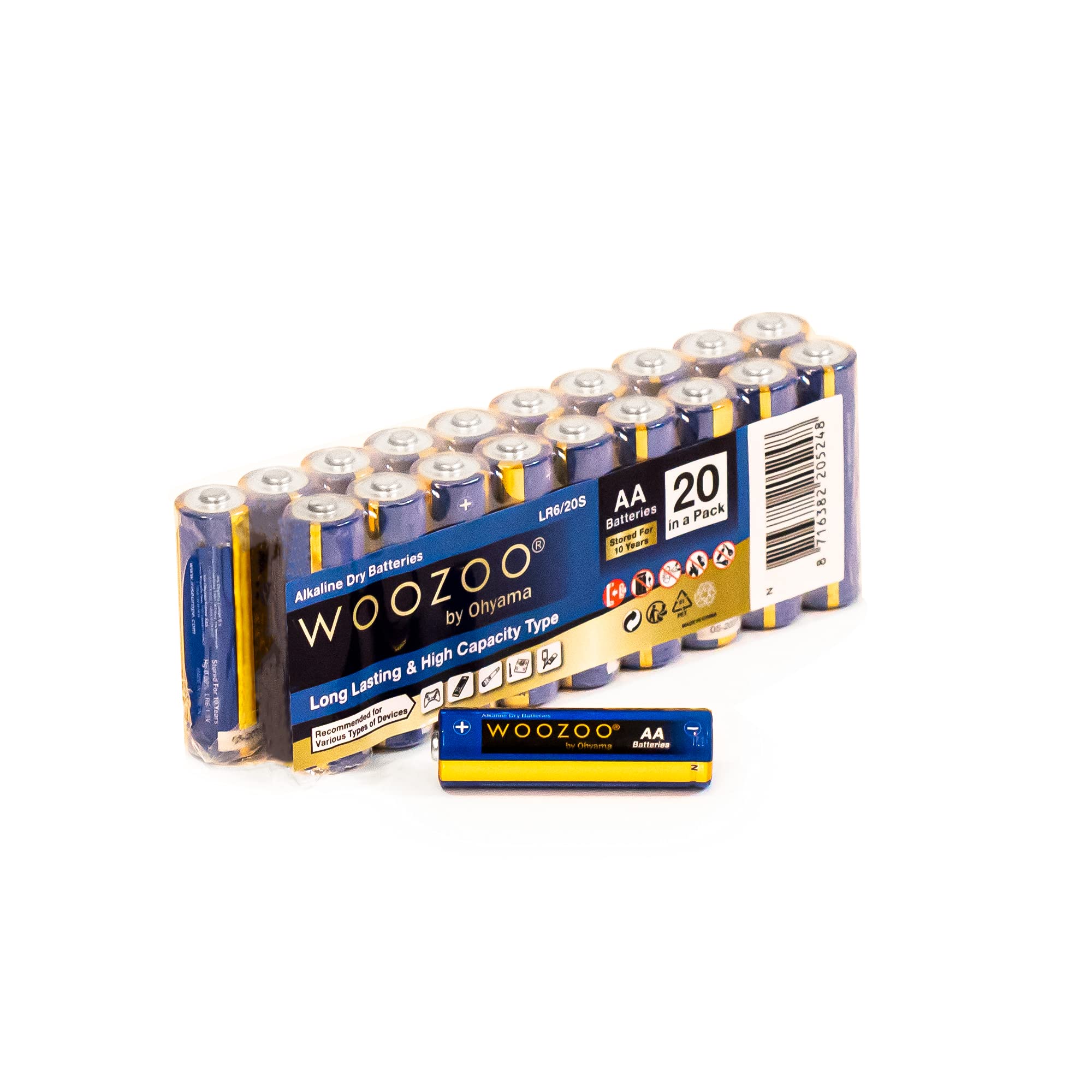 Buy Woozoo by Ohyama, AA Alkaline batteries (pack of 20), 1.5V, 2800mAh, Long Lasting Power, 10