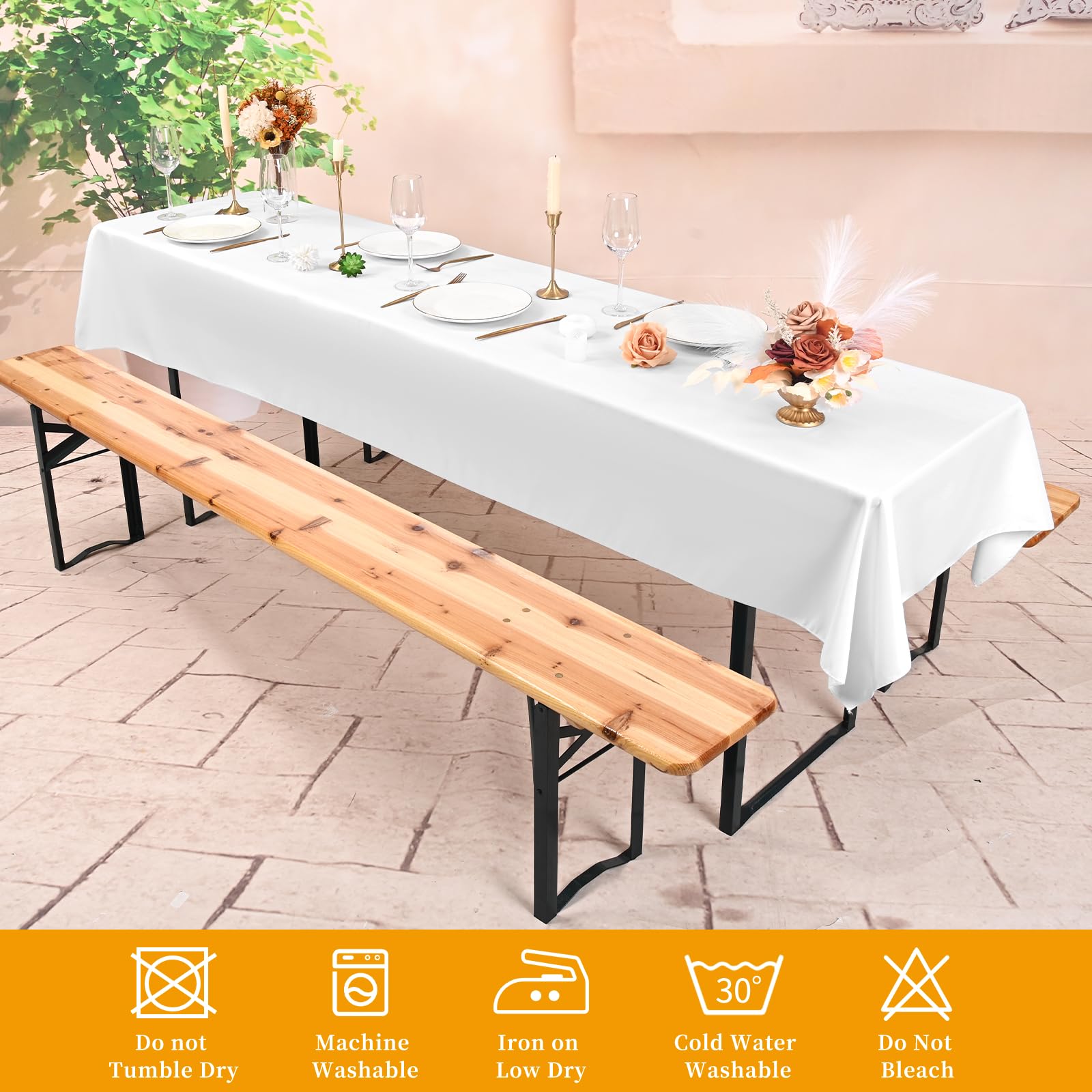 Pesonlook Paquete de 8 manteles de mesa de cerveza, color blanco, mantel universal para mesa de cerveza de 50 cm y 70 cm, mantel rectangular de poliéster lavable para fiestas al aire libre o banquetes