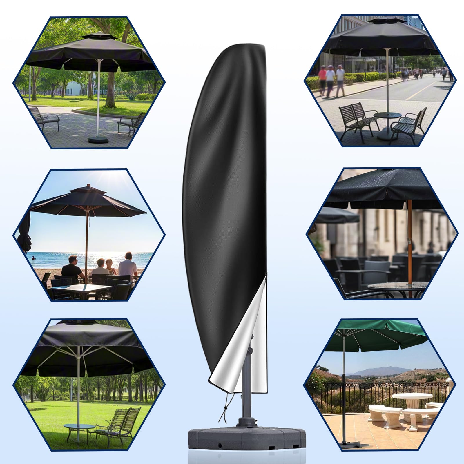 Housse de Parasol Déporté, Anti-UV, 420D Imperméable avec Fermeture éclair, Perche Télescopique, 265CM