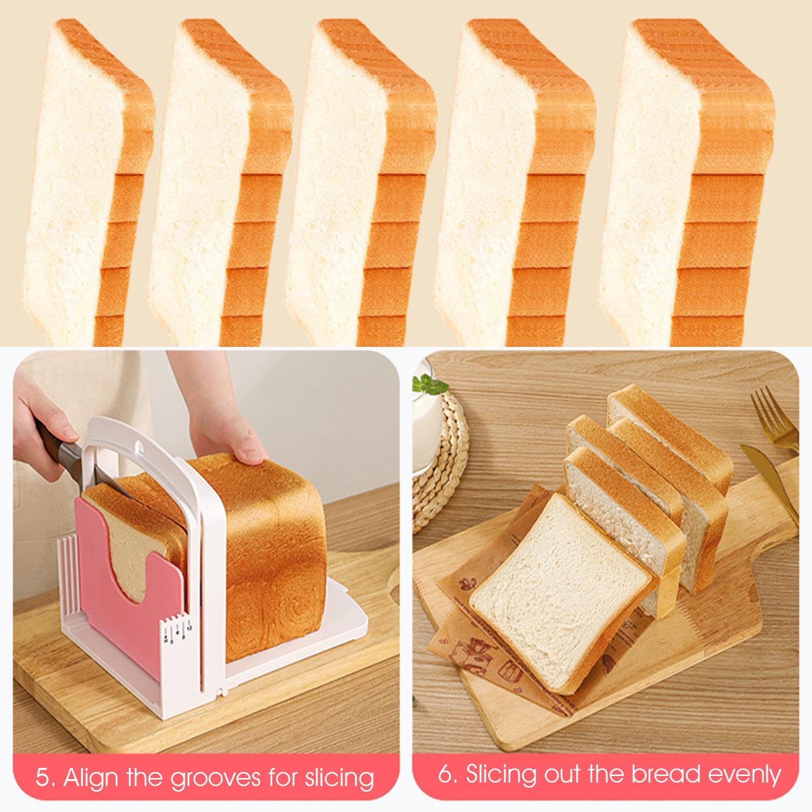 Uhngw Guida Per Affettare Il Pane In Legno Con Vassoio Raccoglibriciole - Regolabile Per Fette Perfette, Gadget Da Cucina Pratico