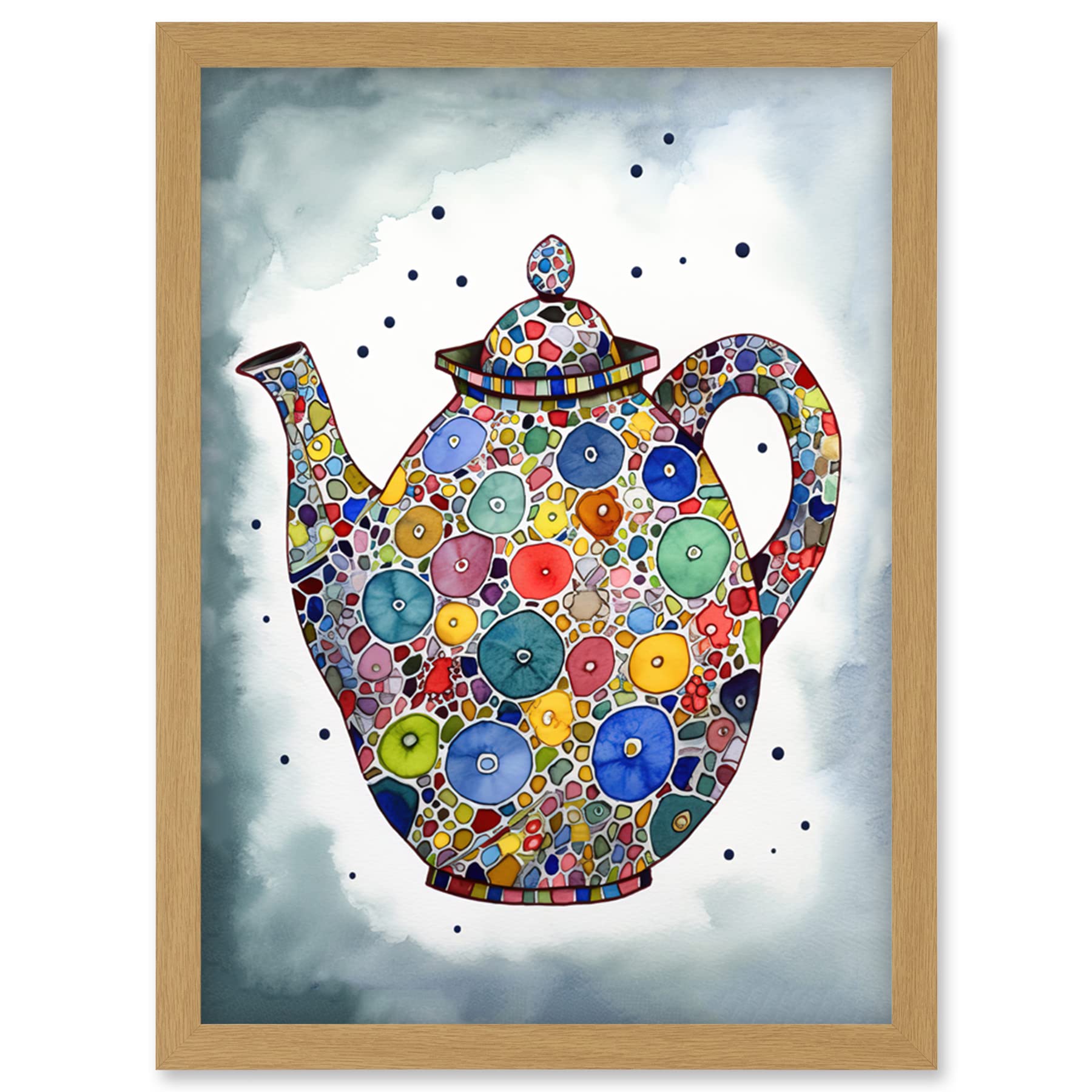 Artery8 Colourful Teapot Folk Art Kitchen Artwork Framed Wall Art Print A4