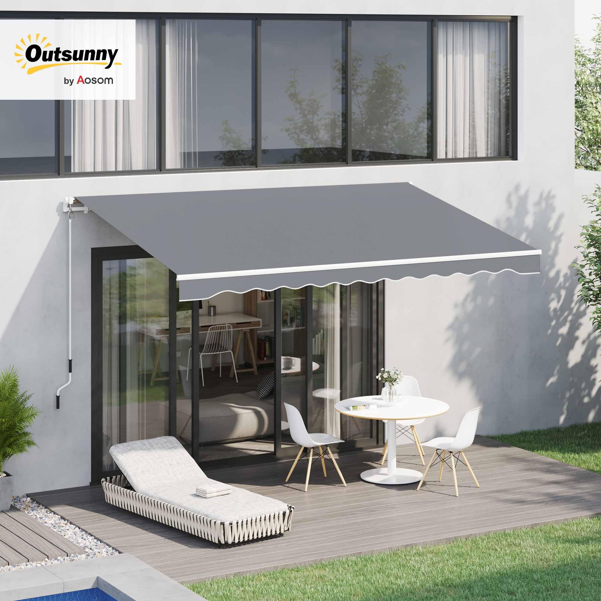 Outsunny Store banne Manuel rétractable 395 x 245 cm Store Exterieur terrasse avec manivelle, Angle réglable 45°-85°, Aluminium et Polyester 280 g/m², Protection UV, auvent de terrasse, Gris