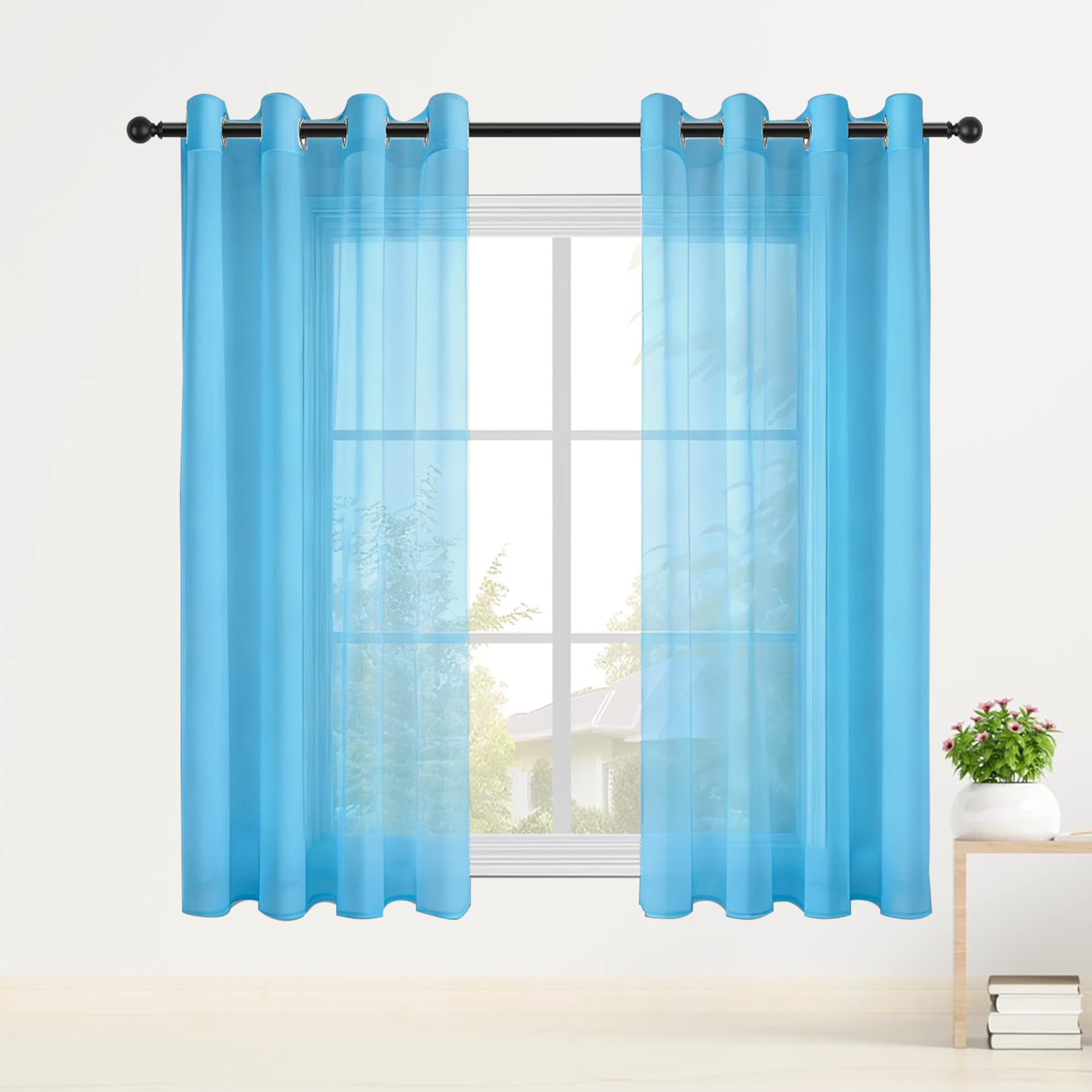 Voilages oeillet 400x265 cm bleu ciel grand rideau transparent salon