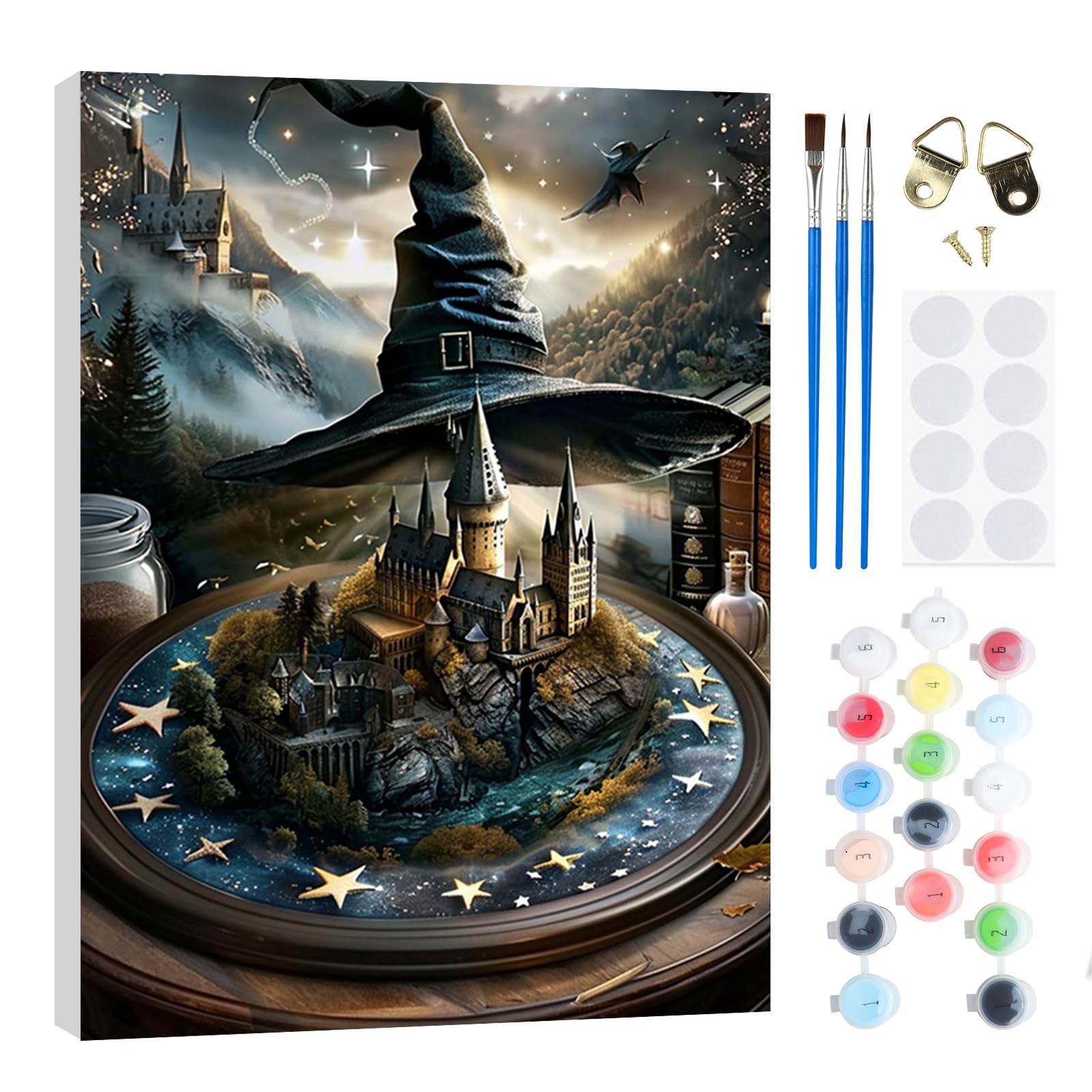 RICUVED Castle Paint by Numbers for Adults Kids–Magic DIY Paint by Numbers Kits with Wooden Framed,Easy Oil Painting Acrylic Pigment Drawing Paintwork Canvas 20x30 cm Home Decor