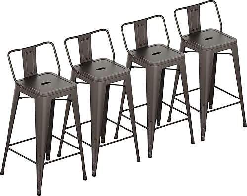 Miniatura 11 de Yongchuang Juego de 4 taburetes de bar de metal, taburetes de bar negros de 24 pulgadas con respaldo de cocina, sillas de bar de altura para Negro