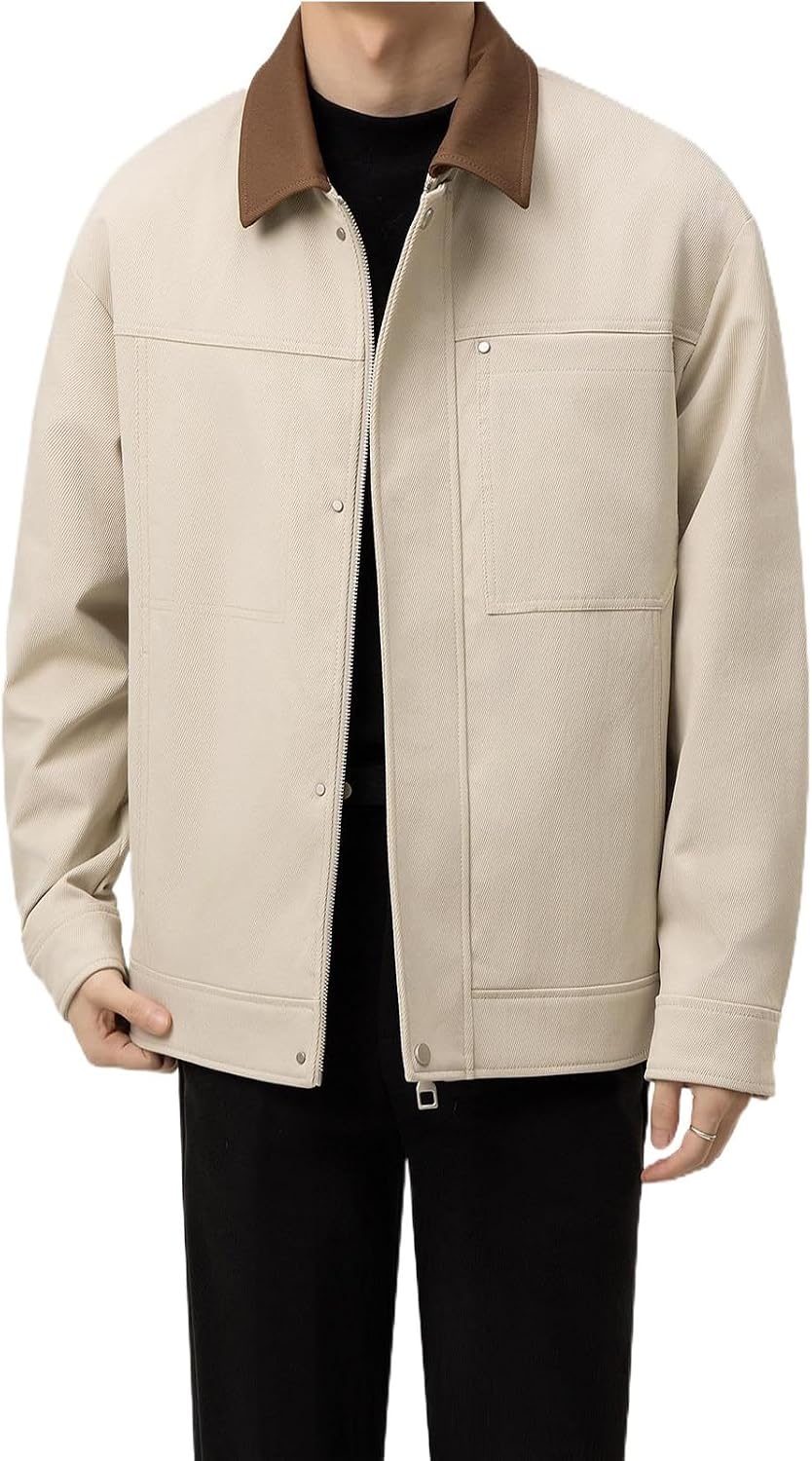 Spring Autumn Men's Lapel Jacket, Loose Casual Utility Top, Business Commuter Daily Coats