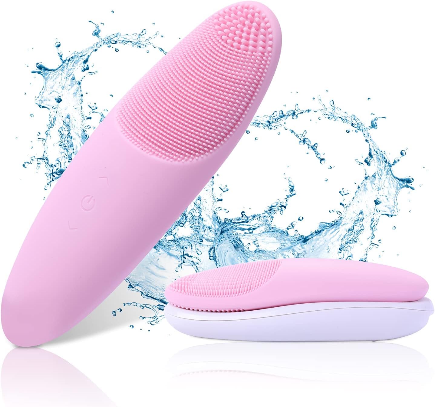 YUNCHI Facial Cleansing Brush with Soft Silicone, Waterproof Sonic Vibrating Face Brush with Hot Compress Massaging, Deep Cleansing and Gentle Exfoliating, Inductive Charging - Pink