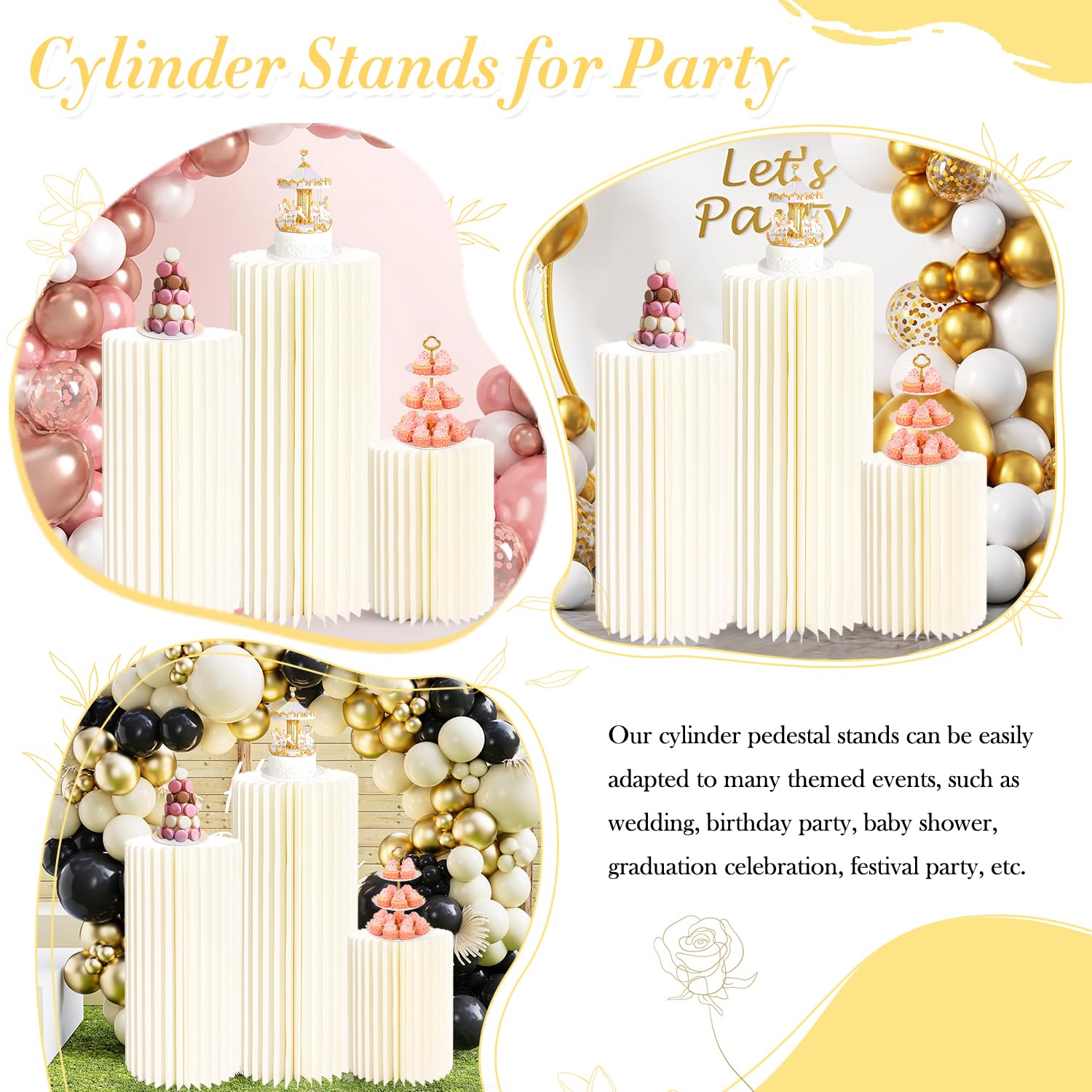 BSKJMMP 5-tlg. Metall Ständer Set - Weiße Zylinder Für Hochzeitsdekoration & Desserttabletts