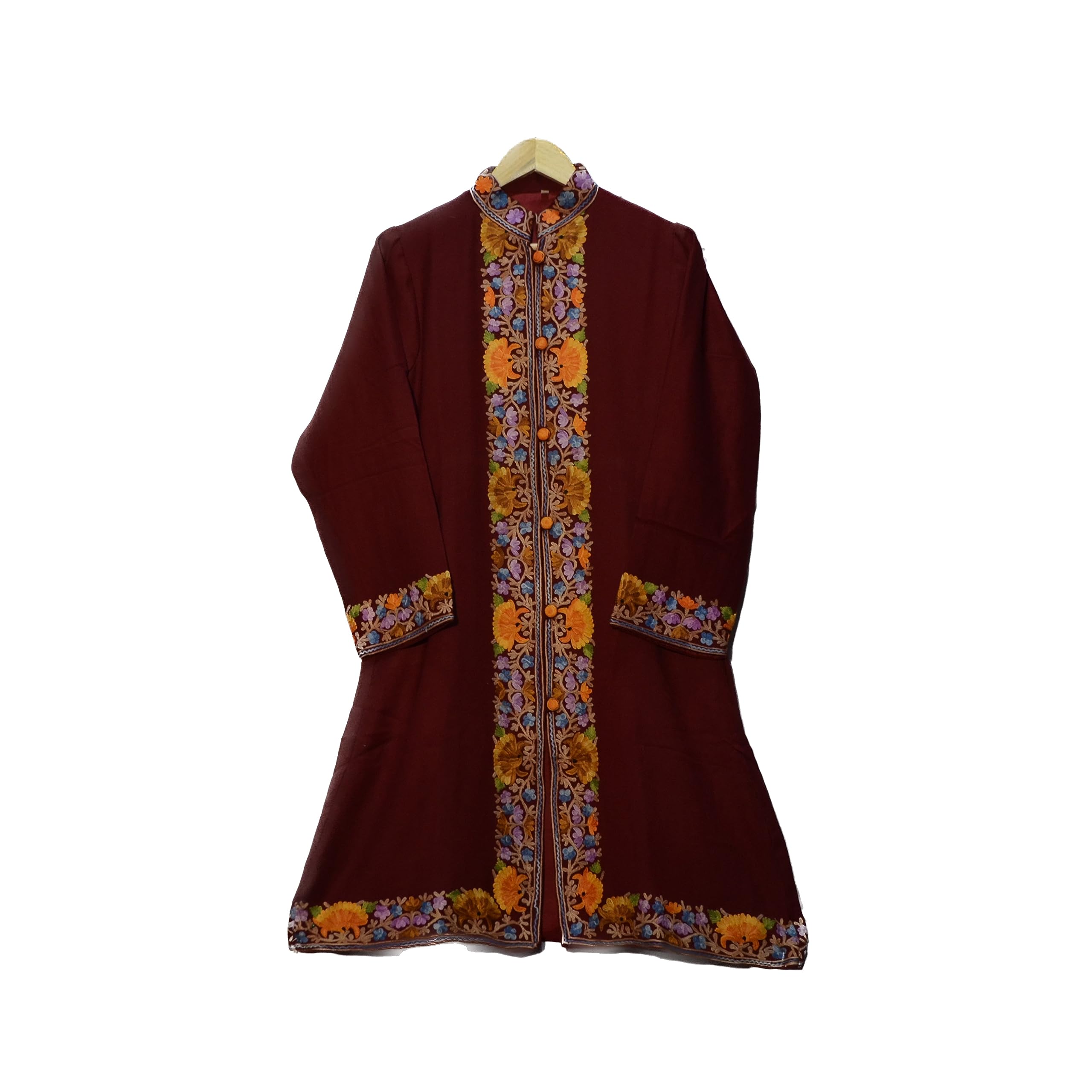 craftbazar Kashmiri Woolen Embroidered Long Coat with Border Embroidery.Size-38-picture-21