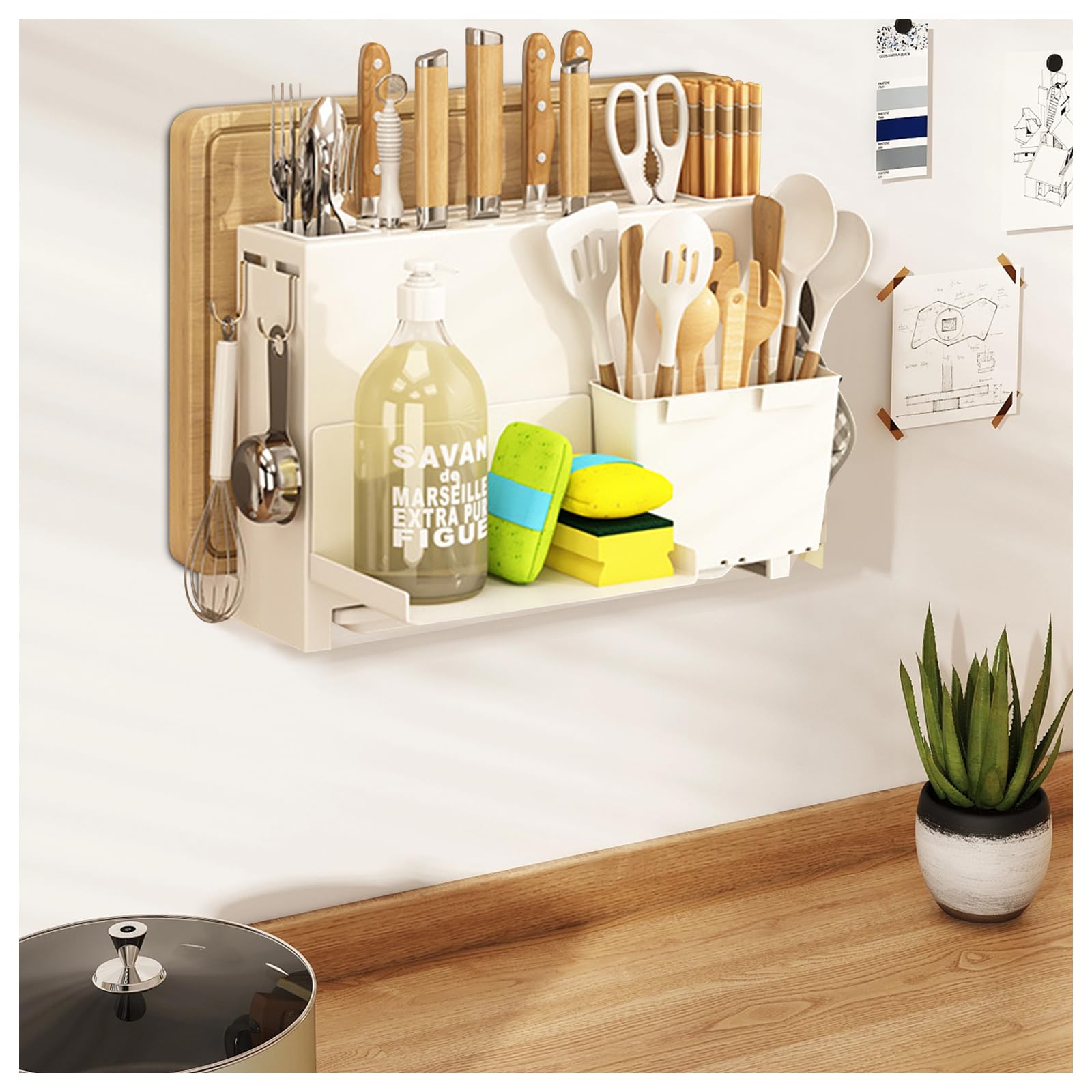 Ergocar Ceppo Portacoltelli Universale, Ceppo Coltelli Multifunzione, Portacoltelli da Banco Portacoltelli con Gabbia per Bacchette e Slot, per Utensili da Cucina, Taglieri, Posate