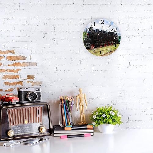 Miniatura 3 de Reloj de tren antiguo de tren verde, reloj de pared de madera de 10 pulgadas, funciona con pilas, decoración de pared de granja, decoración del