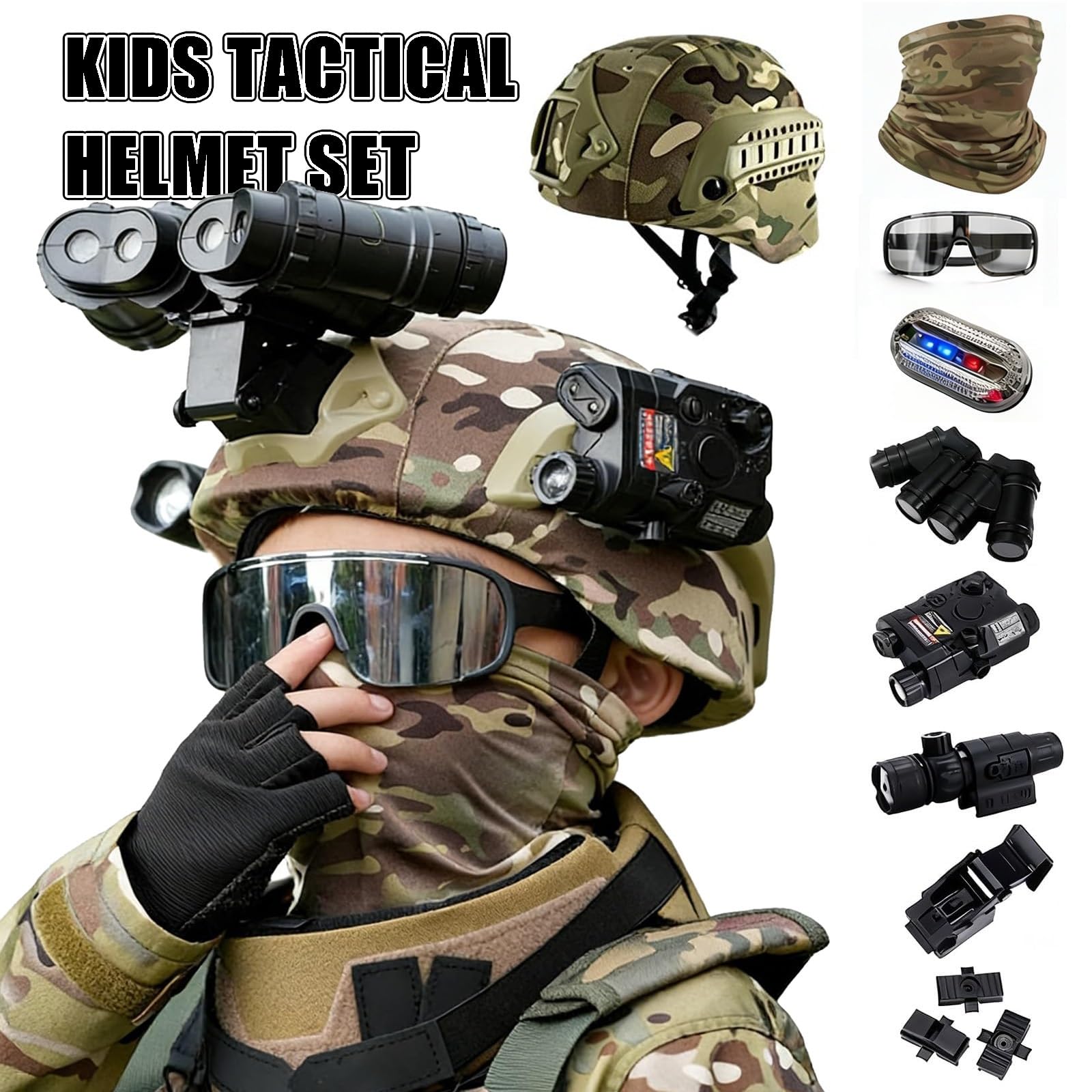 Taktisches Helm-Set für Kinder Mit NVG-Modell Und Gesichtsmaske, Spielzeug-Helm-Kit für Cosplay,Paintball Airsoft Outdoor Jungen Und Mädchen