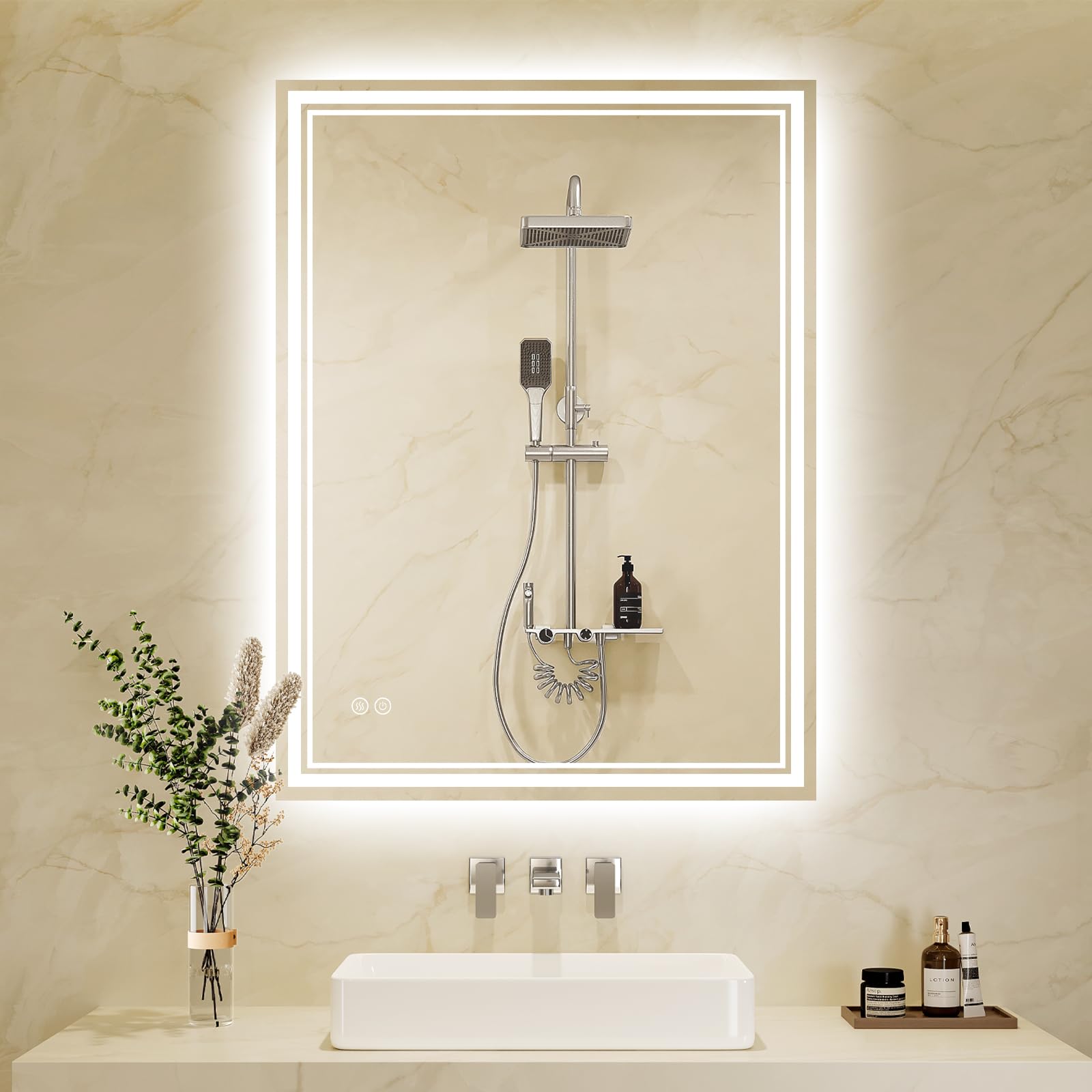 Zurehome Bathroom Mirror with LED Lights 60x80cm: LED Bathroom Mirror with Anti-Fog, Touch Sensor, 3 Colors Dimmable, Memory Function Illuminated Mirror for Bathroom