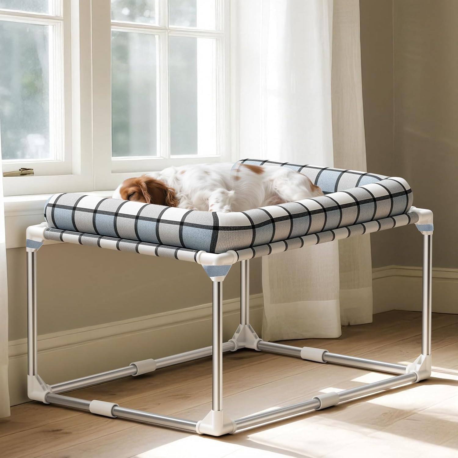 Bedside Cosleeper Dog Cat Bed - Height Elevated Dog Bed with Bloster Extension Attached to Human Bed Dog Cat Window Perch Bedside Lounge Elevated Dog Bed with Pillow (34 x 26 x 20 Inch)