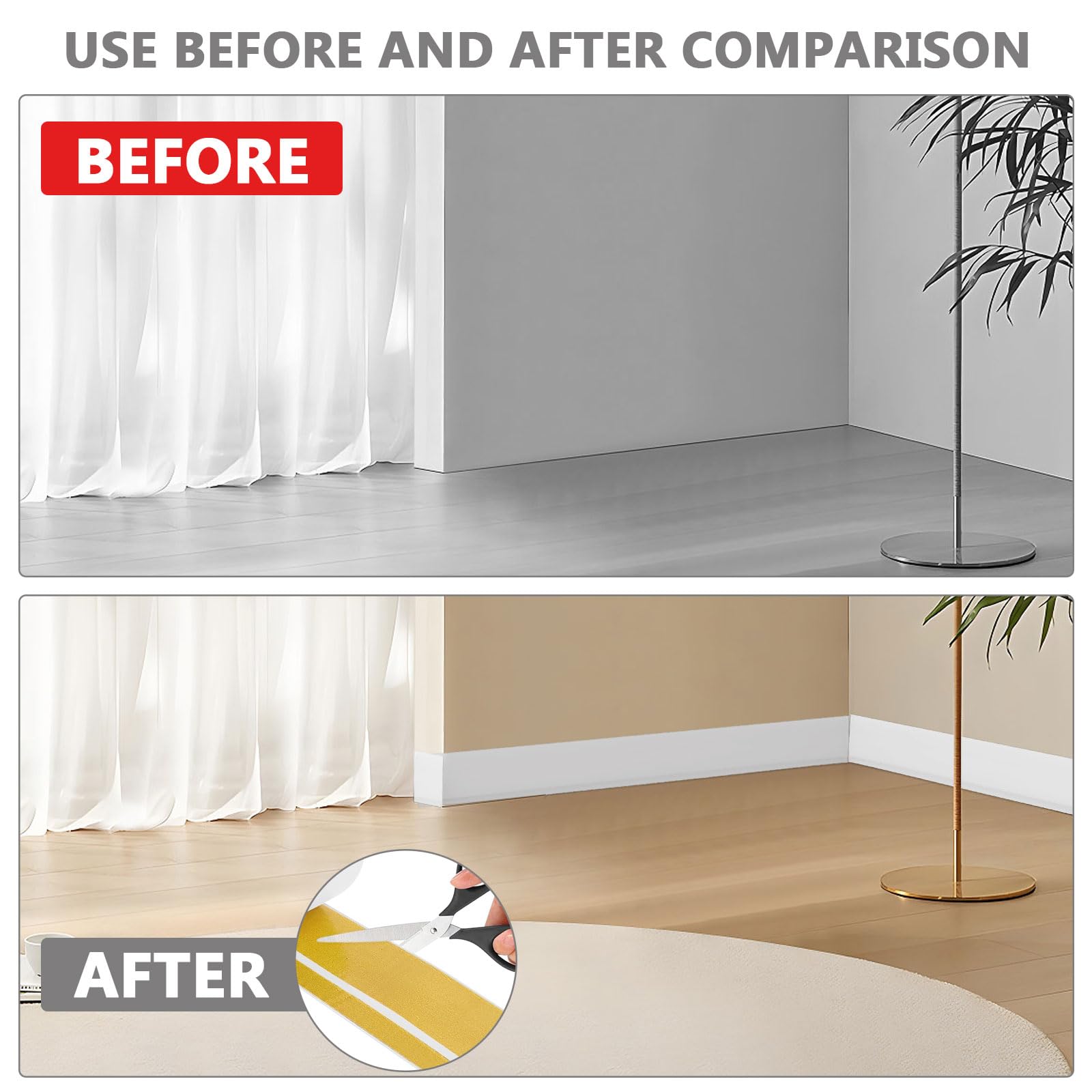 Rodapié PVC Autoadhesivo Antimoho 70 mm x 20 mm x 12 m, Flexible Impermeable Fácil Instalación para Cocina Baño Oficina, Blanco