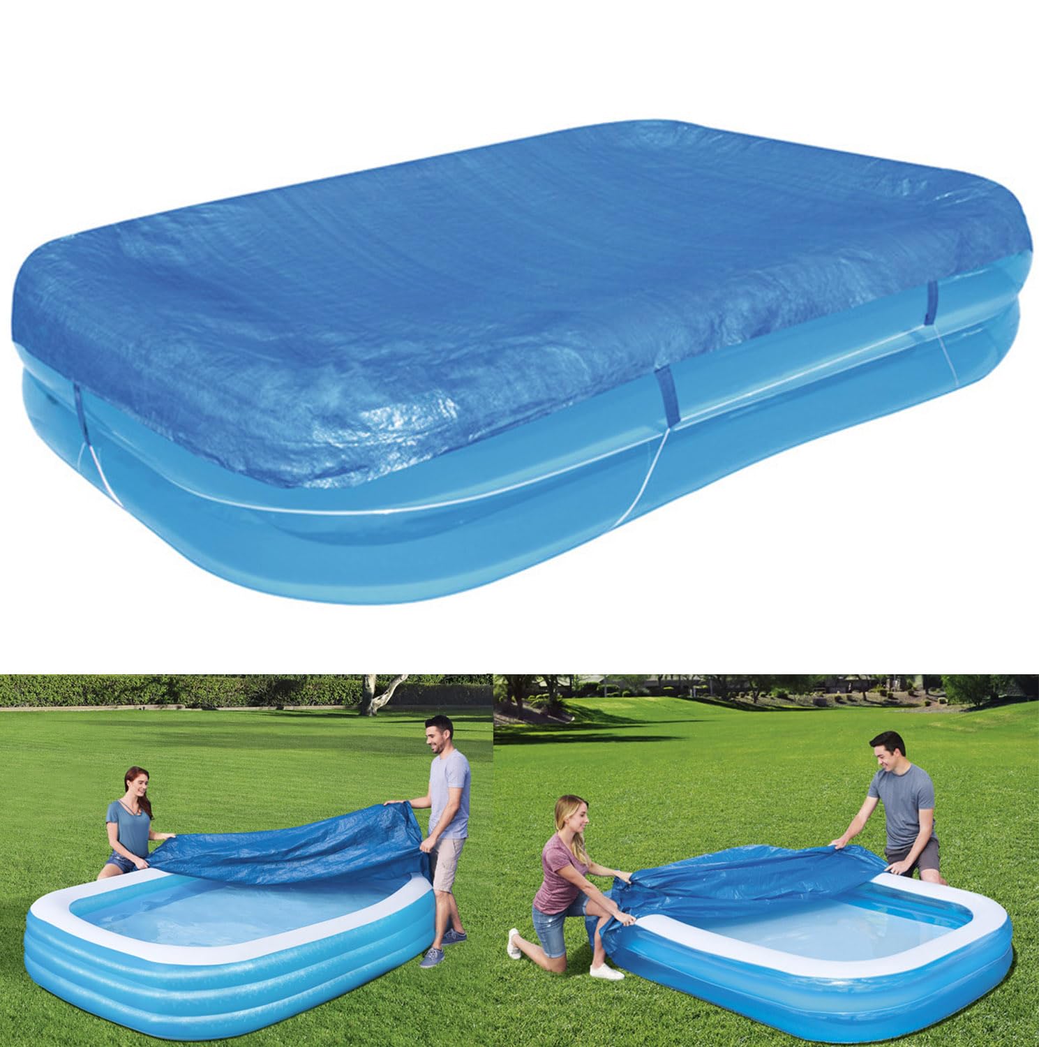 IS MUHE Rectangular Inflatable Pool Cover - Dustproof, Rainproof, Waterproof Square Swimming Cover for Family Pools (230 * 160 * 25cm)