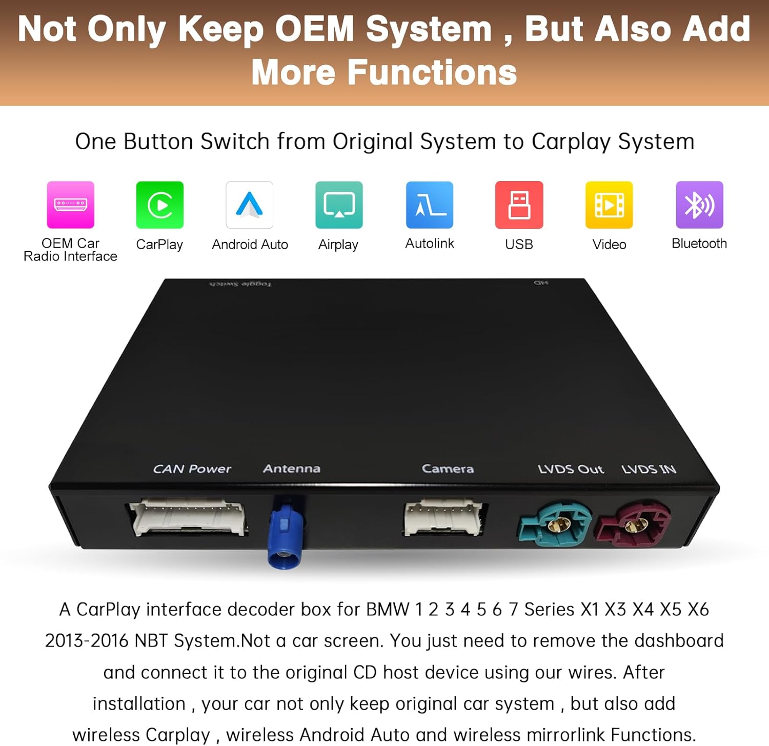 Carplay Retrofit Kit Decoder Mirrorlink for BMW NBT System 1 2 3 4 5 6 7 Series X1 X3 X4 X5 X6 i8 MINI 2012-2016