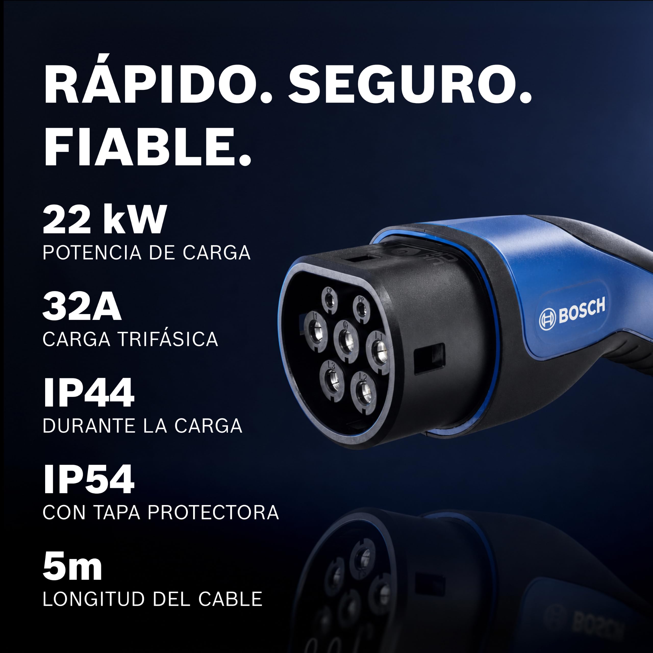 Bosch Cable de Carga EV - 22 kW, 5 Metros, trifásico, 32 A | cable resistente para vehículos eléctricos e híbridos enchufables - tipo 2 a tipo 2, modo 3 - incluye bolsa de transporte