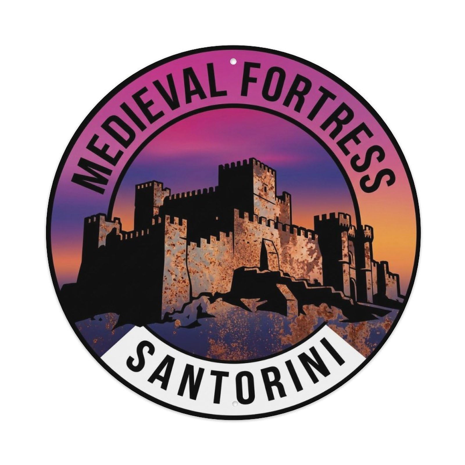 Vintage Travel Fortress Santorini Medieval Metal Tin Sign