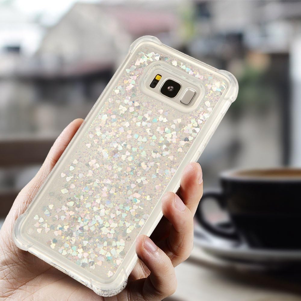 S8 Glitter Case,Galaxy S8 Clear Case, Cattech Glitter Liquid Sparkle Floating Luxury Bling Quicksand [Drop Protection][Non-Slip] Slim Clear Soft TPU Cover for Samsung Galaxy S8 + Stylus (Silver)