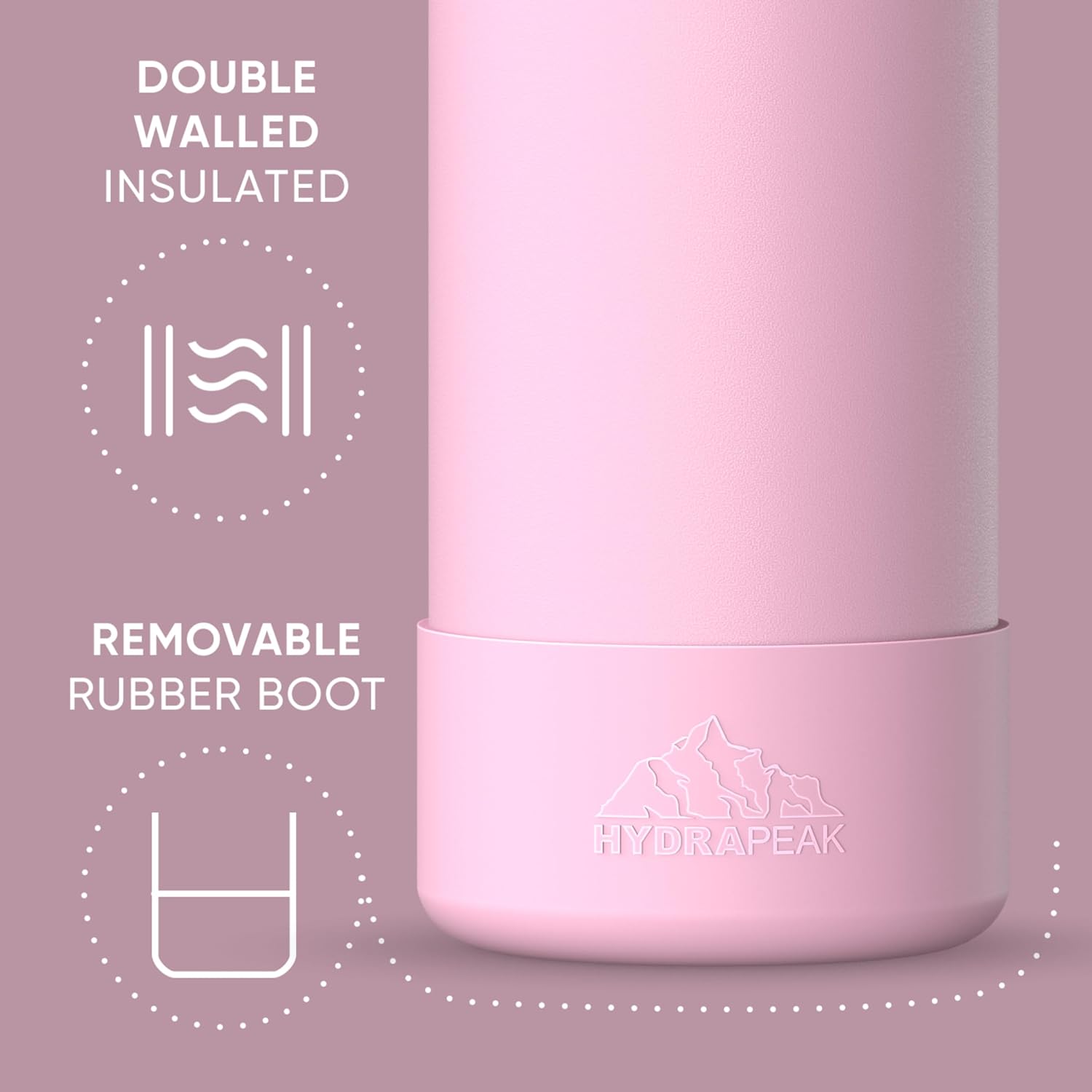 Hydrapeak 32oz Sport Insulated Water Bottle with Straw Lid, Leak & Spill Proof, Keeps Drinks Cold for 24 Hours, Hot for 12 Hours, Premium Stainless Steel Water Bottles (32oz, Pink) - Image 3