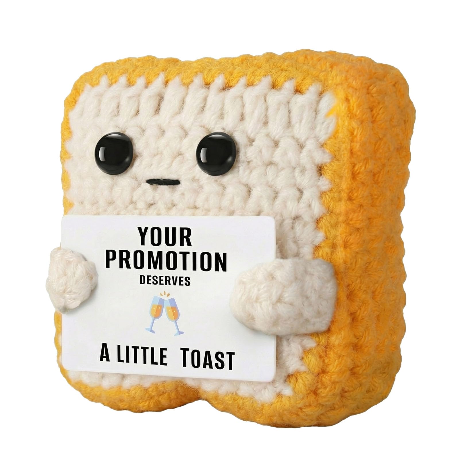 OHiZVZV Crochet Toast with Promotion Card, Handmade Congratulations Gift, Cute Desk Decor for Work, Funny New Job & Career Change Present for Coworker, Employee, Boss, Manager, Friend