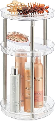 Miniatura 3 de mDesign Spinning Lazy Susan 360 - Organizador de maquillaje giratorio de 3 niveles - Organizador de cosméticos de belleza para tocador de baño,