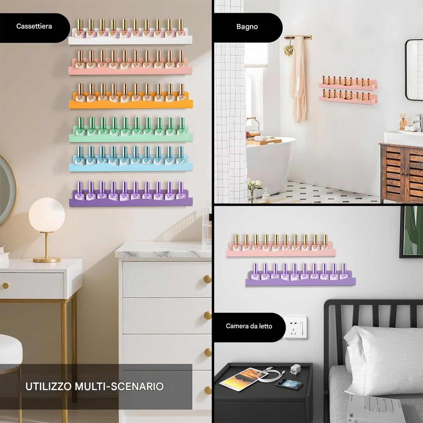 Generico Estantería para esmalte de uñas – Estantería flotante de acrílico de 6 piezas, organizador transparente de pared para botellas de esmalte de uñas | Expositor para tiendas al por menor, salón