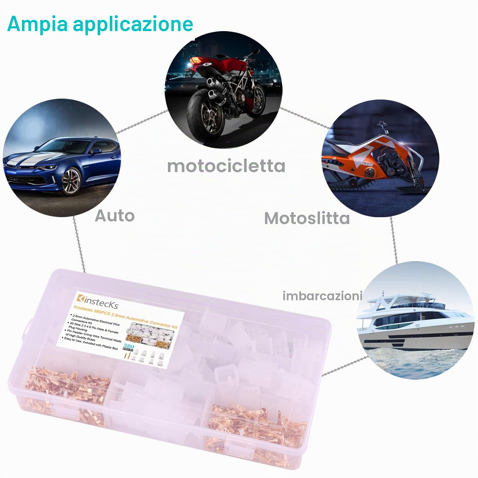 Kinstecks ​​380PCS 2.8mm Kit connettore automobilistico 2 3 4 6 Pin Automotive Wire Electrical Kit connettori per Moto Moto Auto Camion Scooter Barche Strumenti elettrici