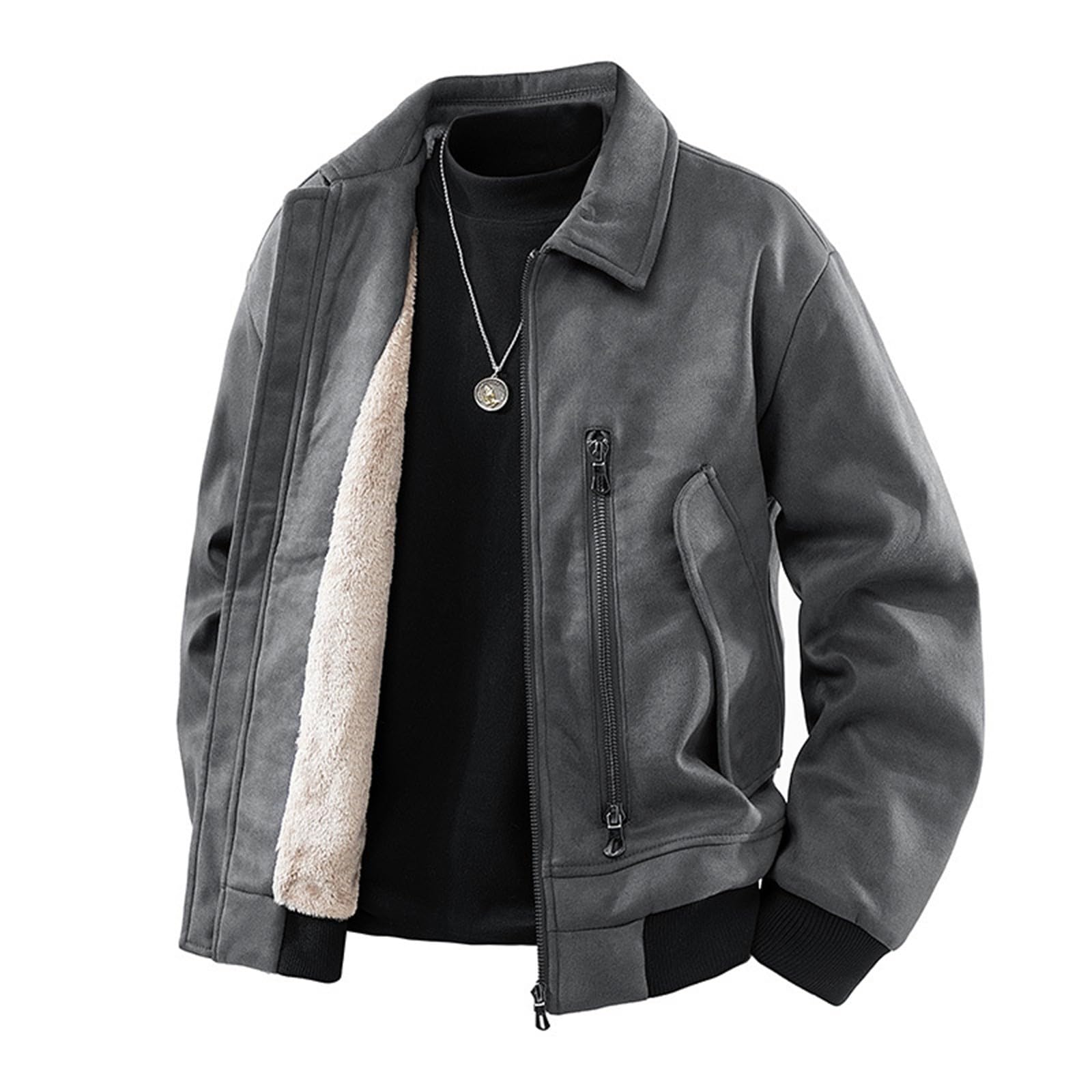 Winterjacke Herren Lang Warme Wintermantel Skijacke Steppjacke Daunenjacken，Stilvolle Kunstlederjacke mit Fleece-Einsatz für lässige warme - Winterbekleidung