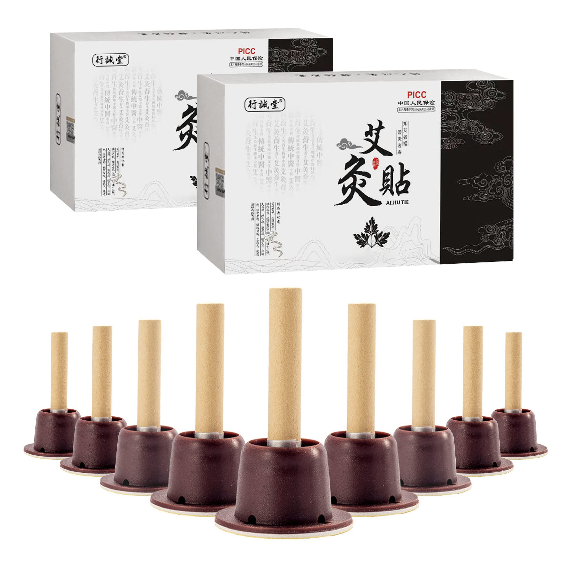 120Pcs Moxibustion Sticks and 120Pcs Self-Stick Base, Pure Moxa Rolls for Mild Moxibustion for Chinese Traditional AiJiu Body Acupuncture (120)