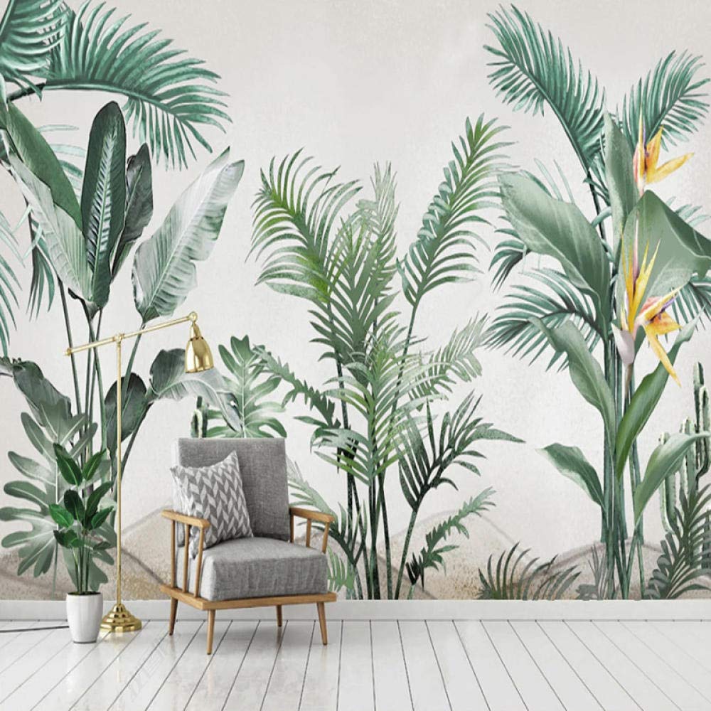 Papier peint 3D feuilles vertes pour habiller un grand mur de salon derrière le canapé