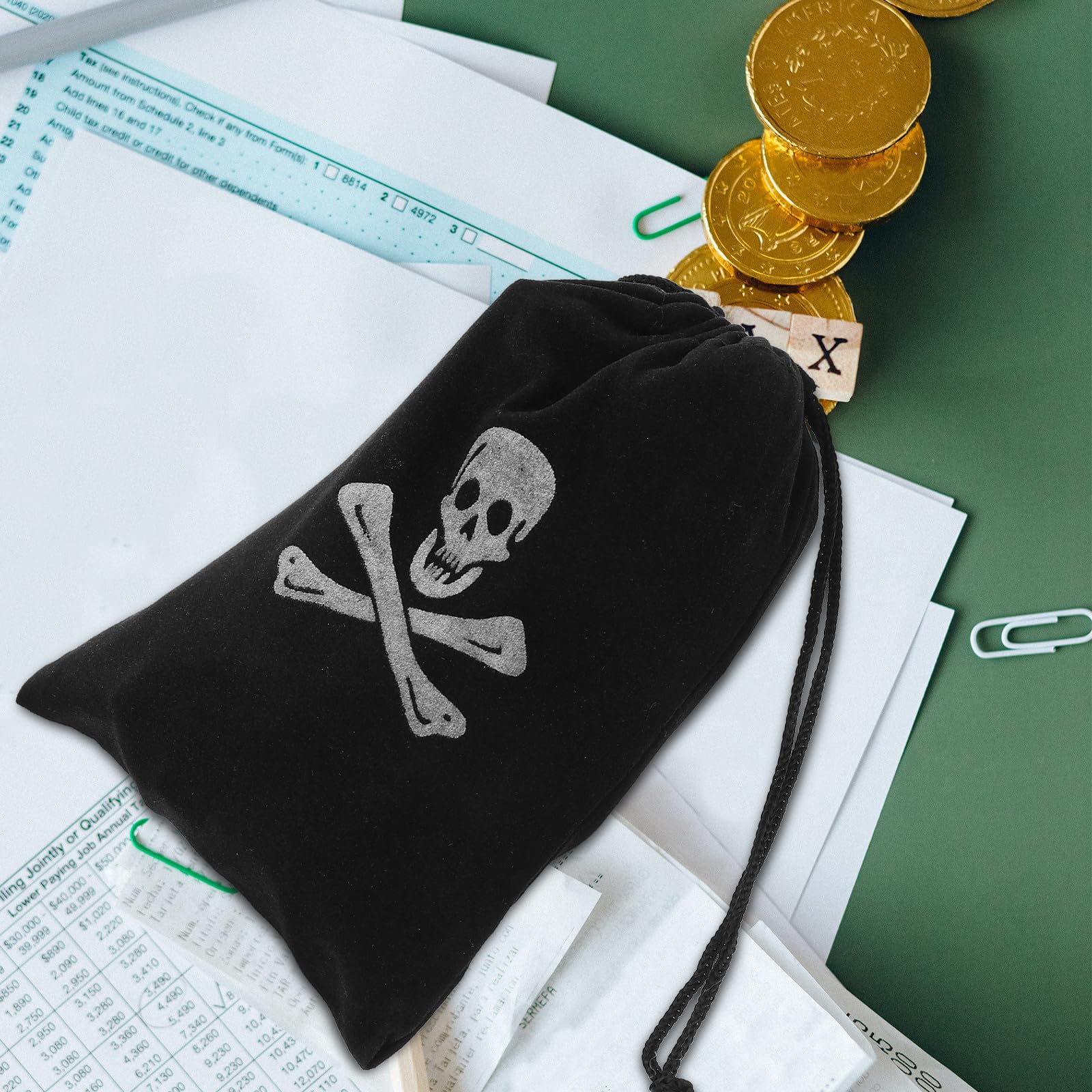 GALPADA 10 Stück Halloween Beutel mit Piratenmotiv Schwarzer Polyester Kordelzugbeutel für Süßigkeiten und Kleine Gegenstände für Halloween Partys