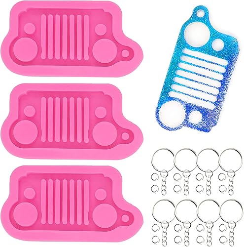 Kit de 33 moldes de resina epoxi  3 moldes de llavero de soporte de luz de coche y moldes de fundición epoxi de silicona con agujero
