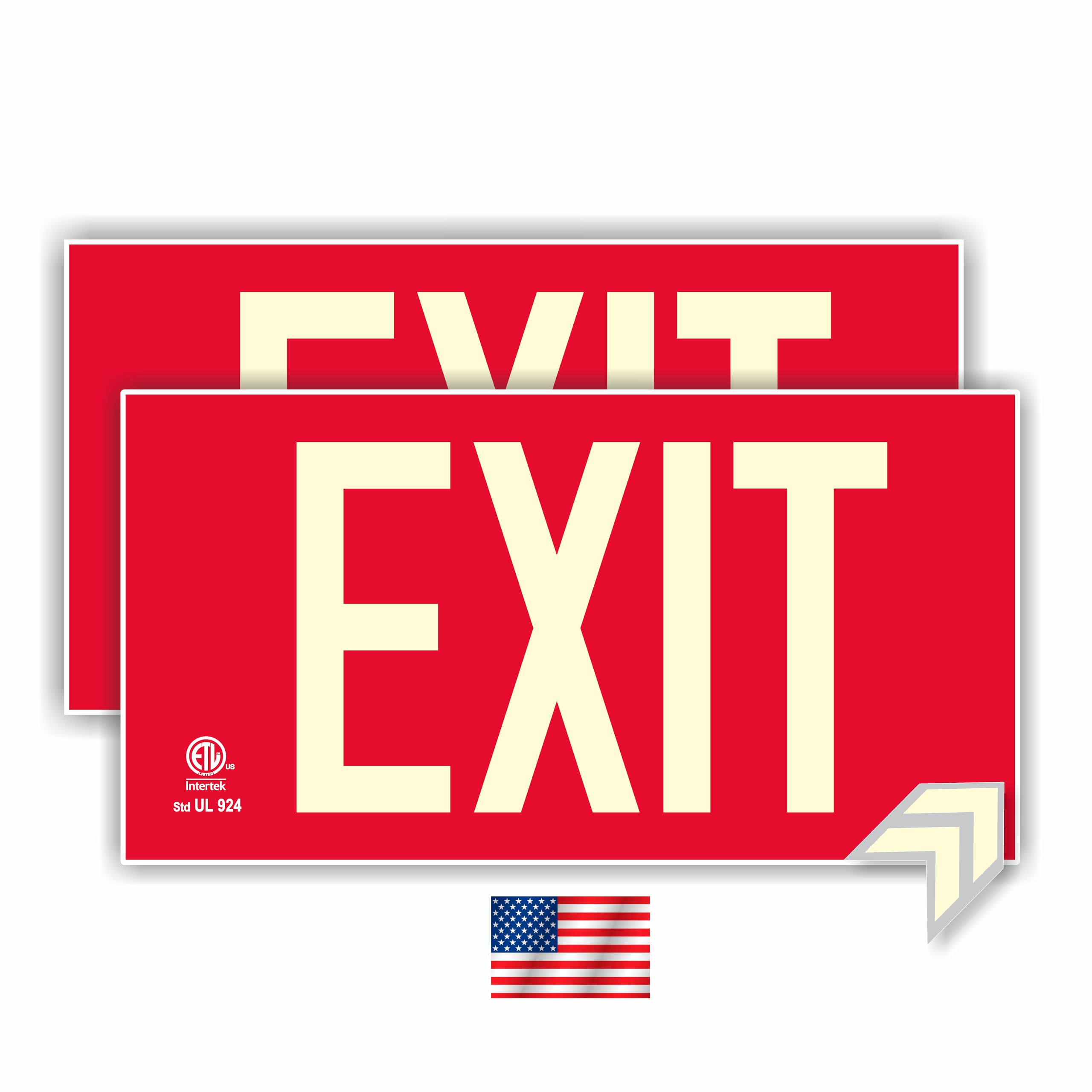 Señal de salida fotoluminiscente roja – Paquete de 2 – Aluminio – UL 924 Código aprobado / IBC / NFPA 101..