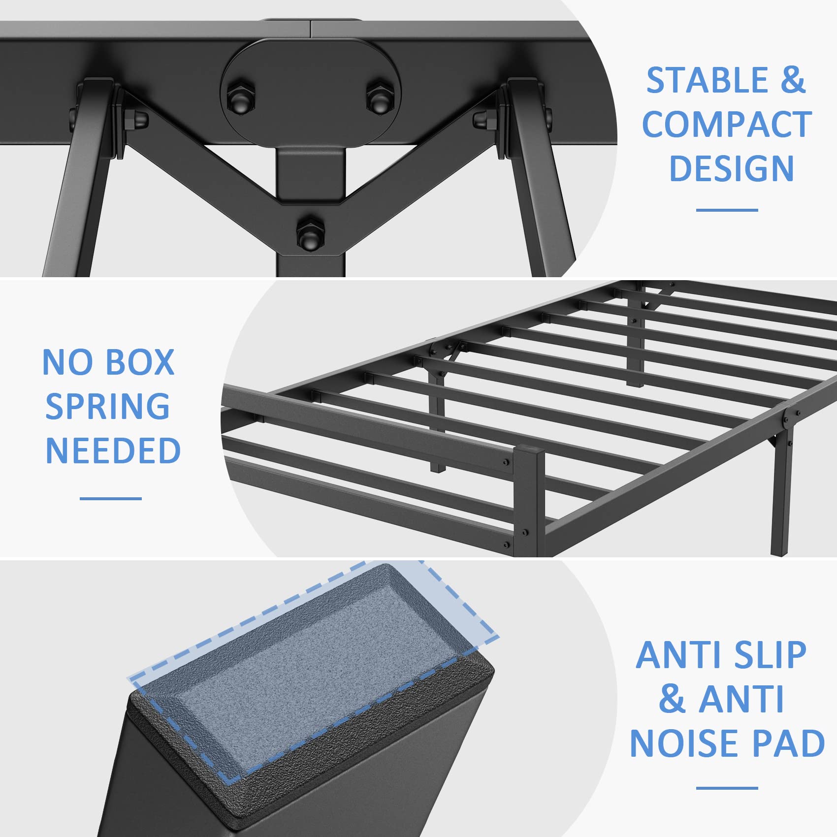 Mr IRONSTONE Twin Size Bed Frame with Headboard Platform Bed with Storage no Box Spring Needed Assembly Mattress Foundation,Black