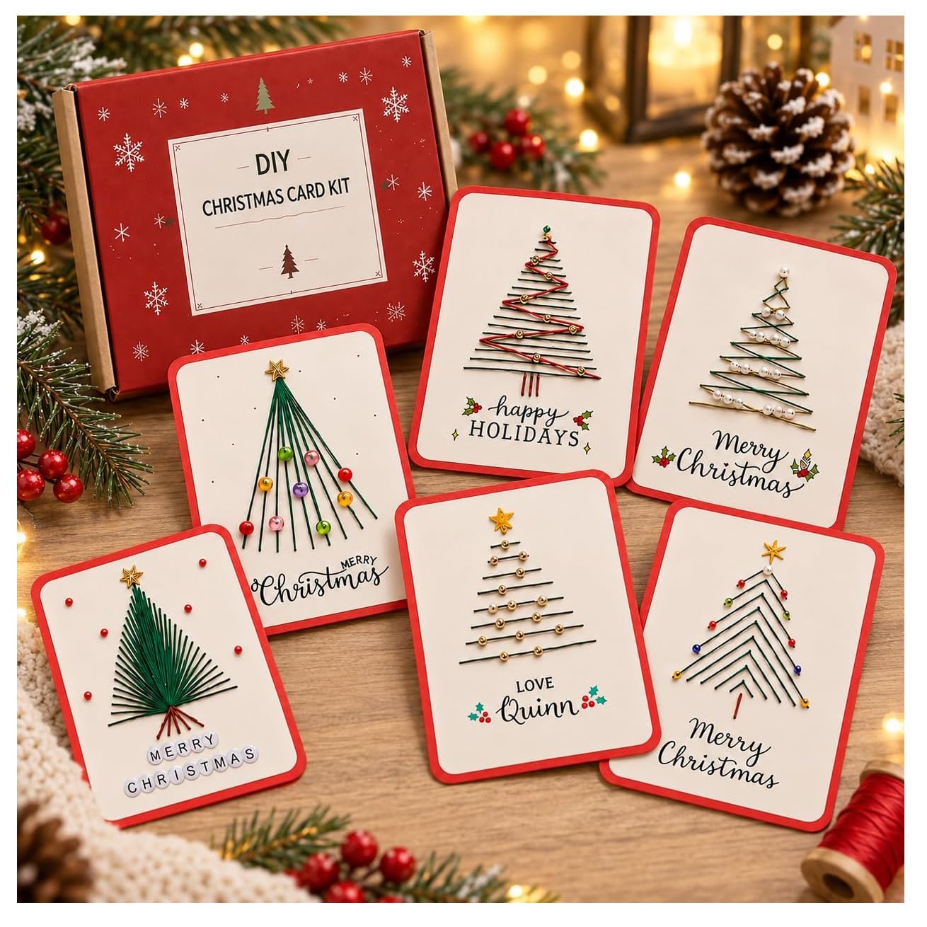 Merry & Bright Christmas DIY Kit, Christmas Card String Art Craft Set，C