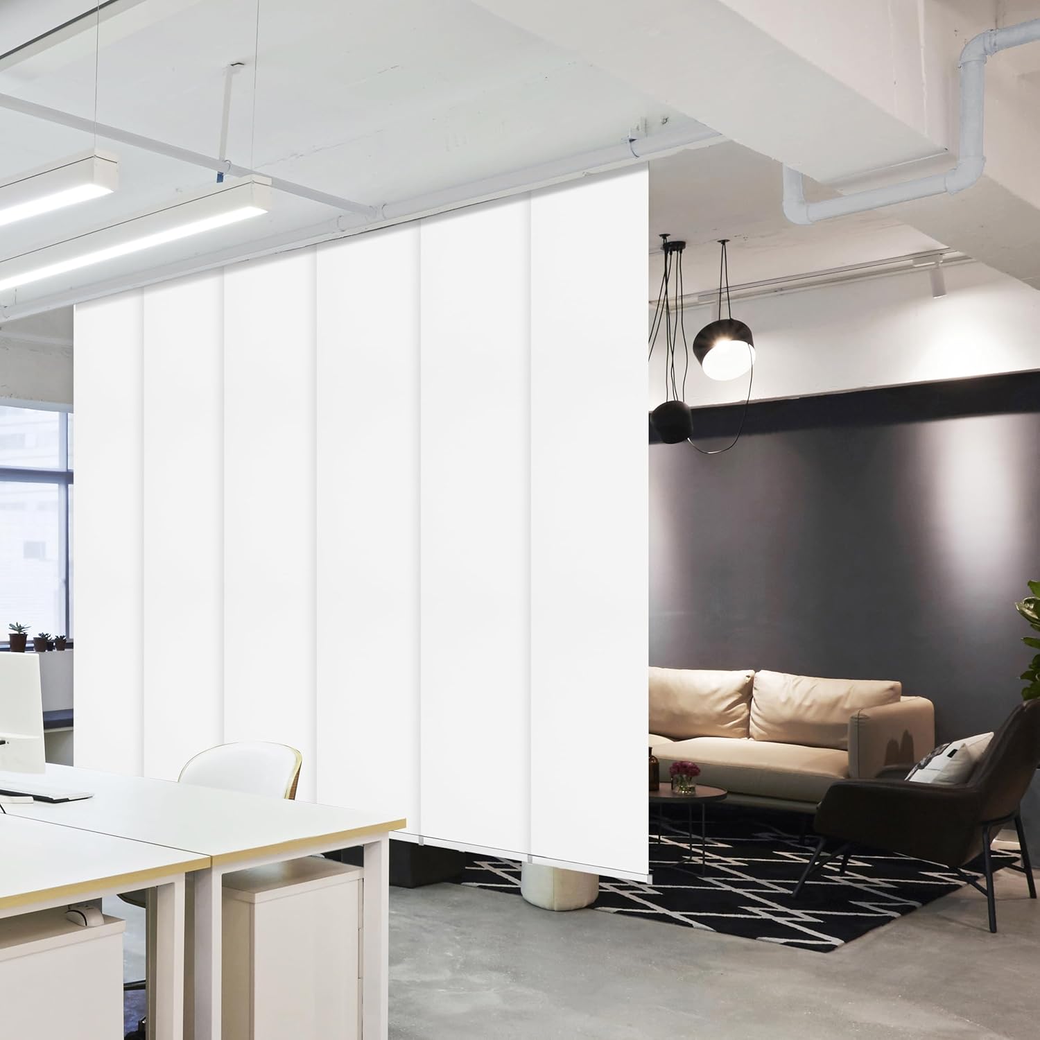 Laci White 6-Panel Single Rail Panel Track Extendable 48"-84" W x 91.4" H, Panel Width 15.75"