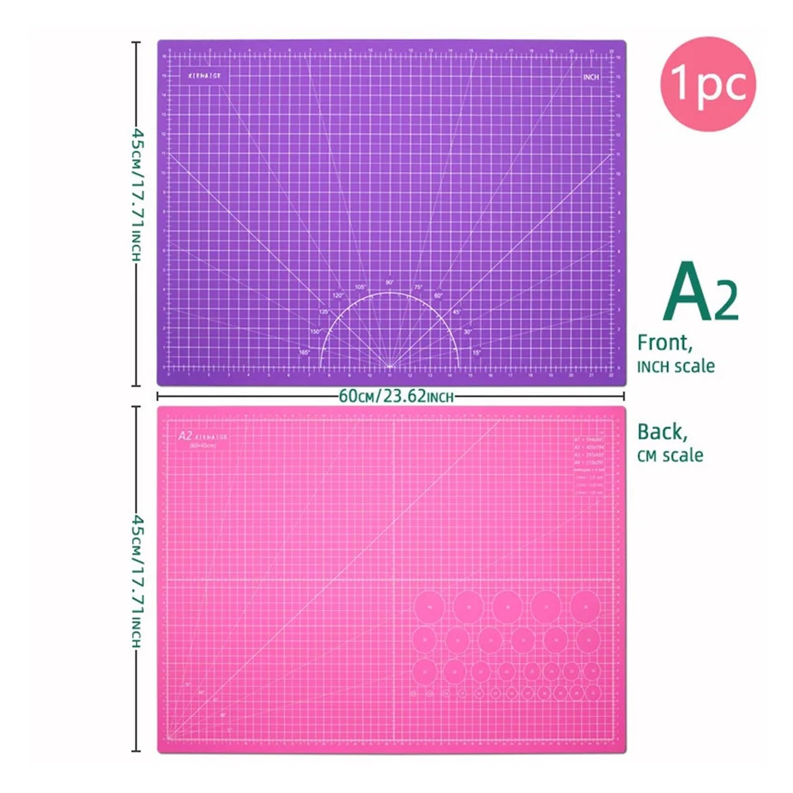 Schneidematte Selbstheilend 2pcs 60 * 45cm A2 PVC Cutting Mat Board Durable Self-healing DIY Sewing Student Art Paper Engraving Pad Leather Craft Tool(A2 Green-green)