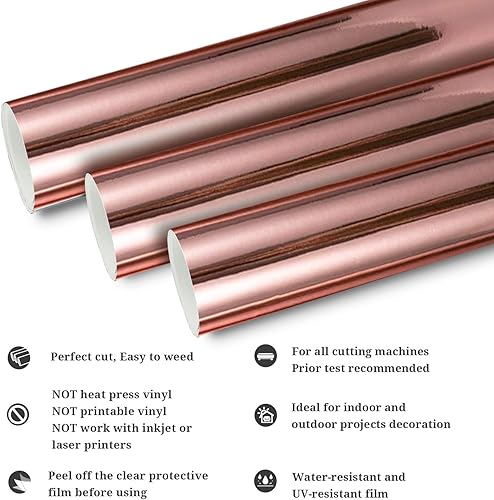 Miniatura 2 de TECKWRAP - Vinilo adhesivo cromado de oro rosa para manualidades 12 pulgadas x 10 pies