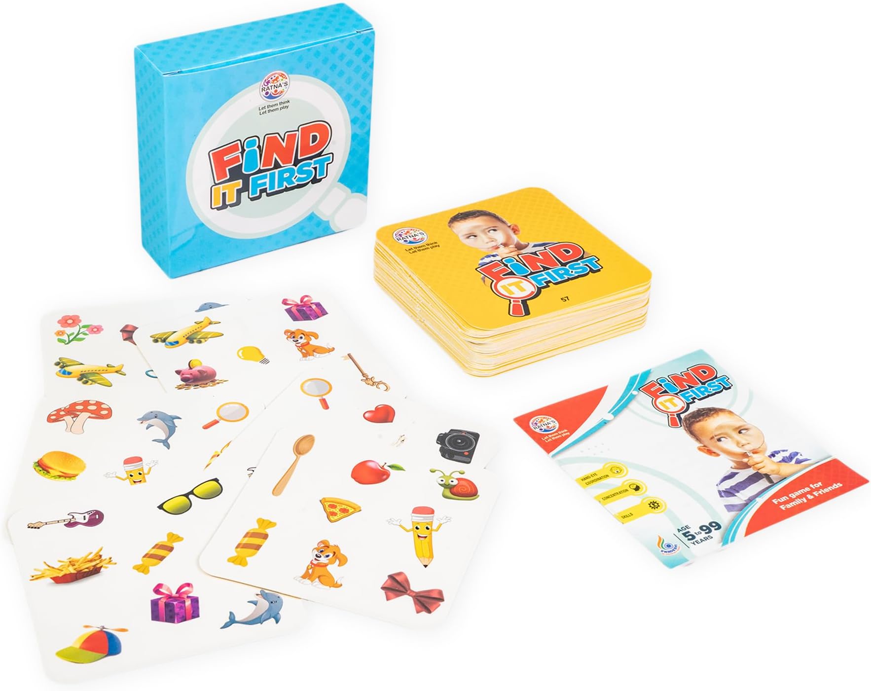 Ratna's Find It First Match Game, Visual Perception Family Card Game, 2-8 Players Game for Kids Ages 5 Years and Above